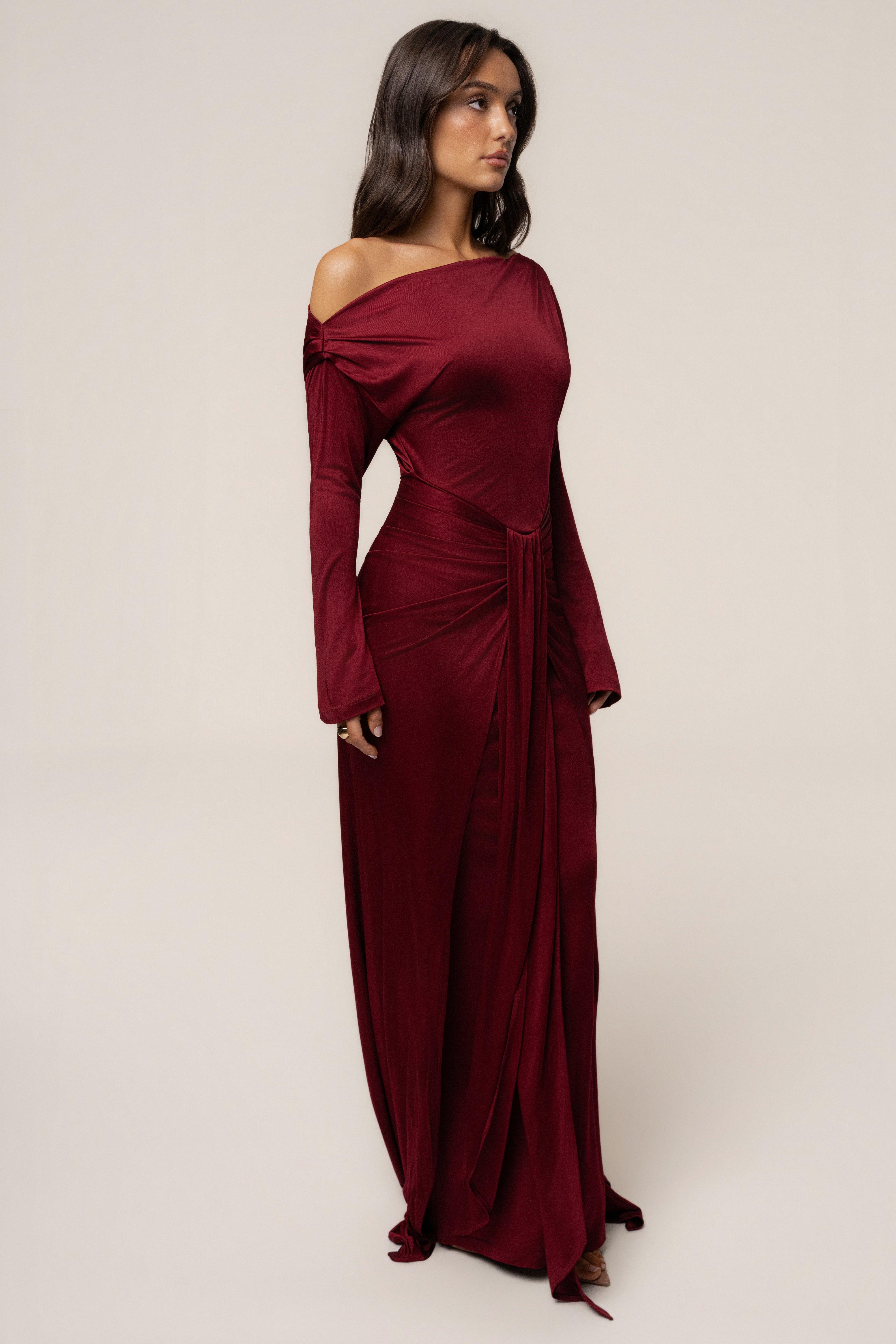 Burgundy Draped Perfection Maxi Dress - JLUXLABEL