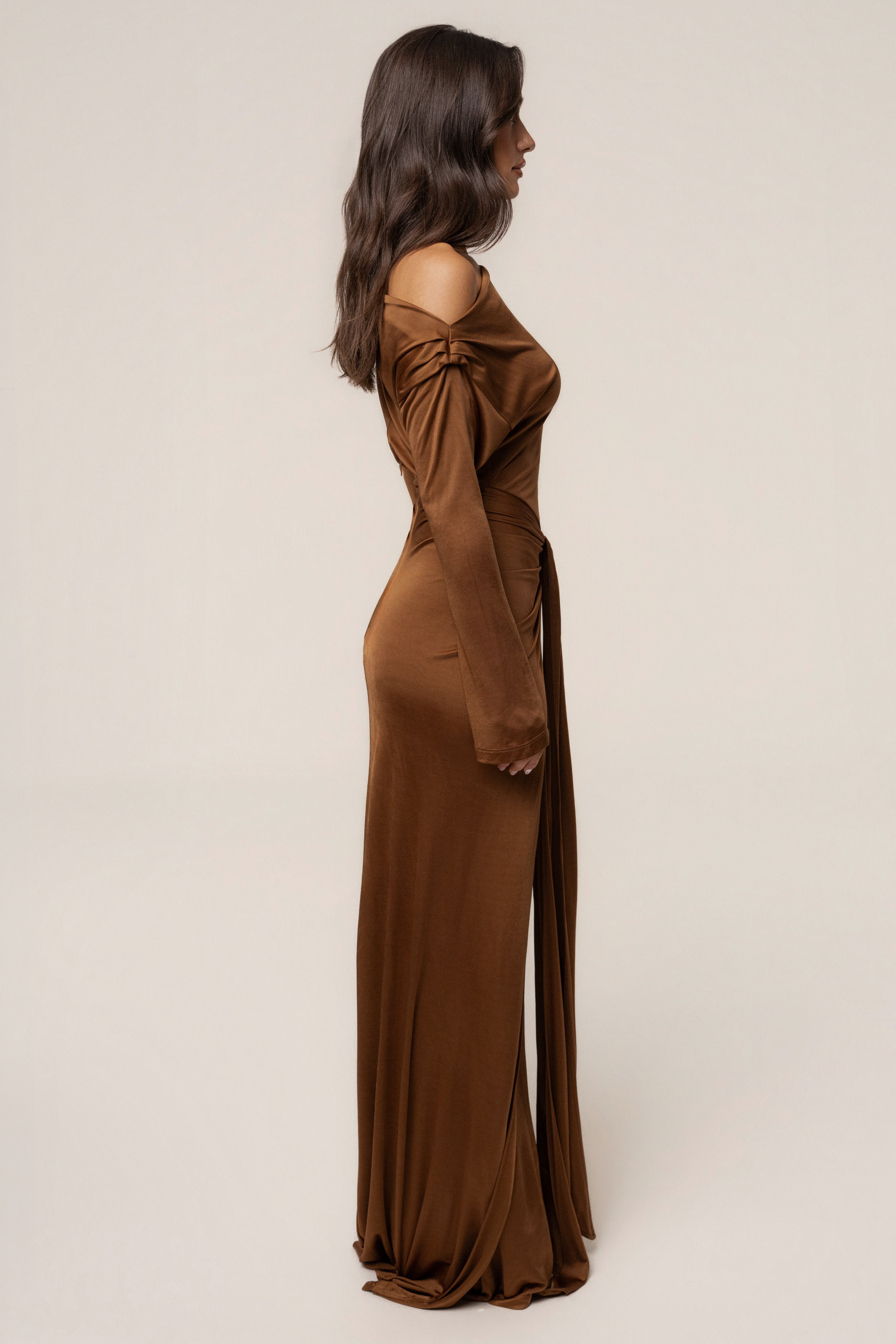 Tan Draped Perfection Maxi Dress - JLUXLABEL
