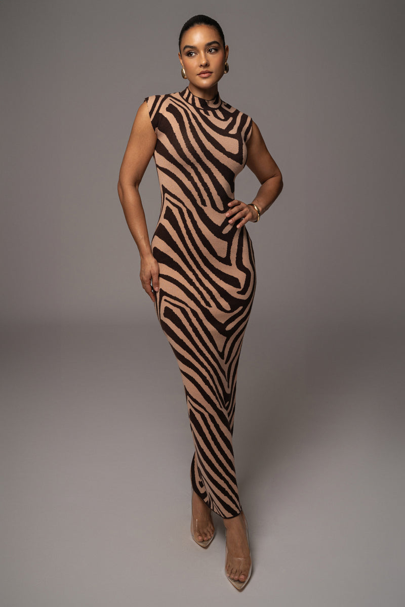 Brown Abstract Print Edel Mock Maxi Dress - JLUXLABEL