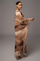 Tan Abstract Mariel One Shoulder Maxi Dress - JLUXLABEL