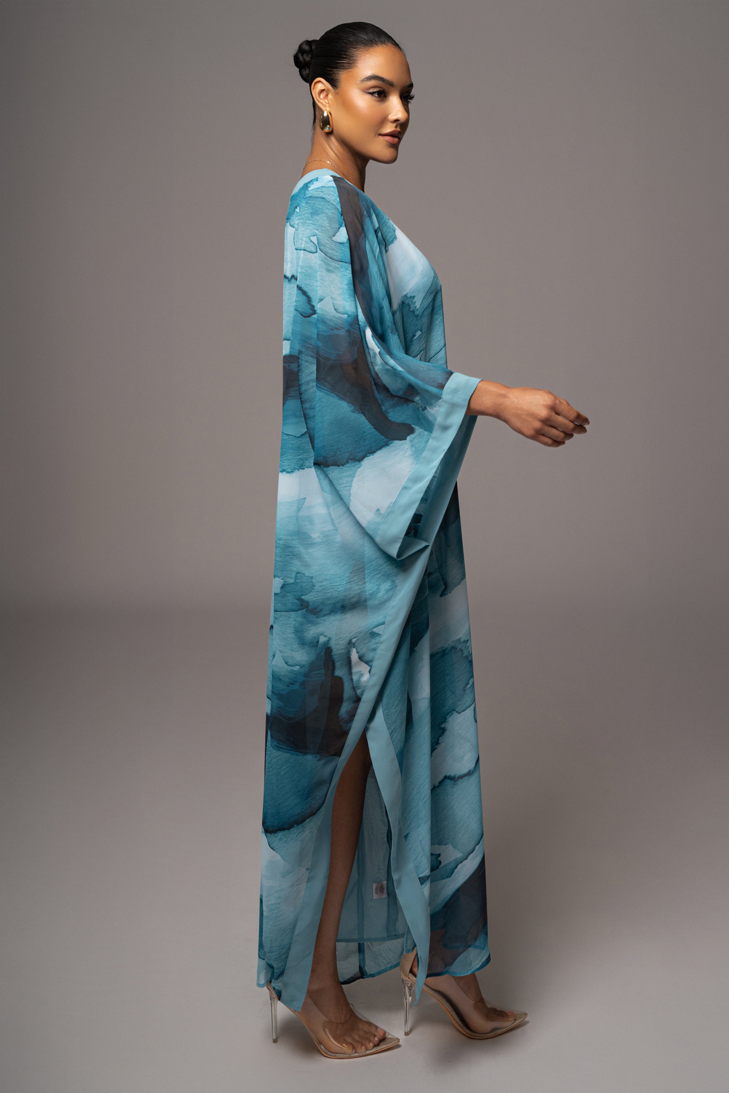 Blue Abstract Mariel One Shoulder Maxi Dress - JLUXLABEL