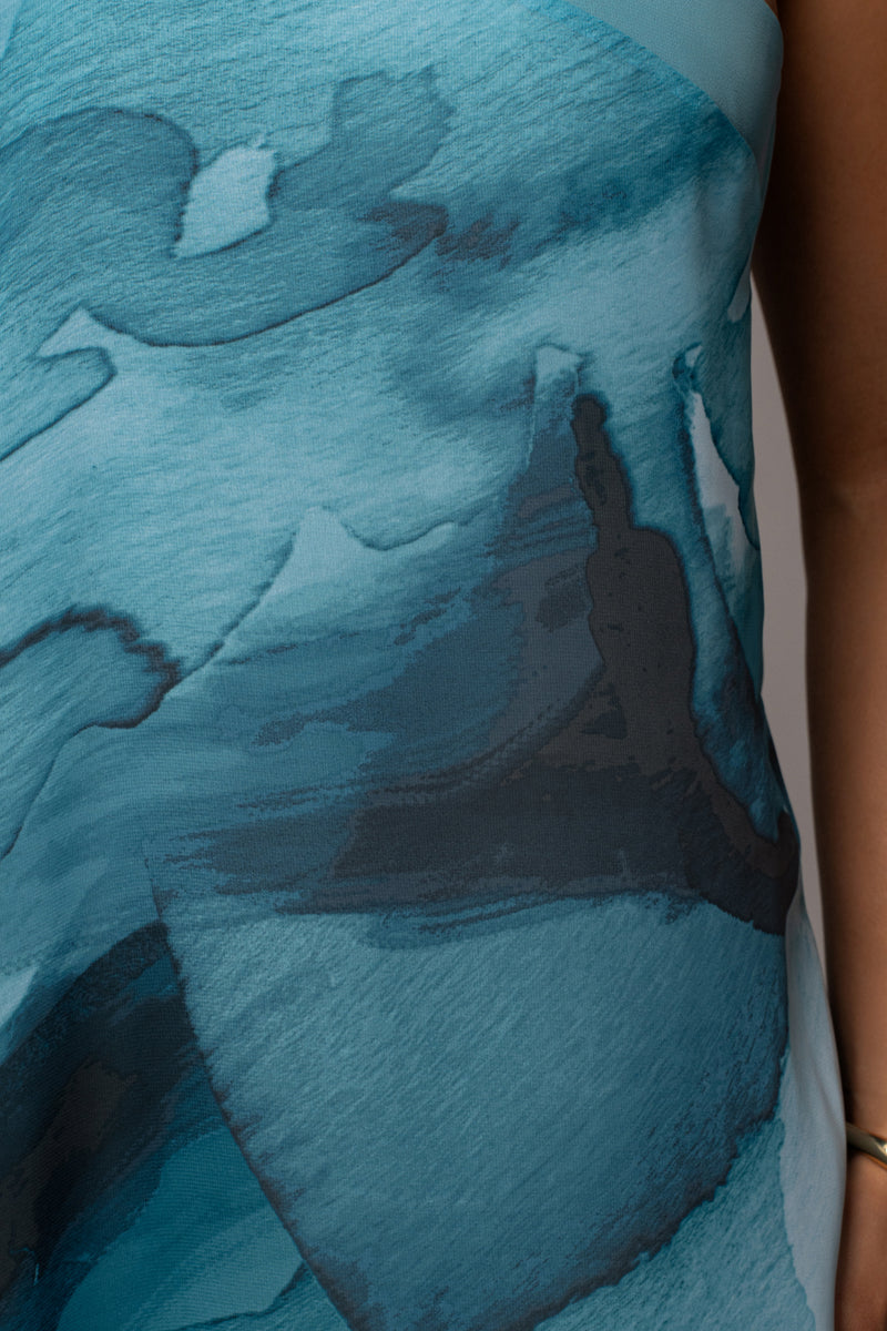 Blue Abstract Mariel One Shoulder Maxi Dress - JLUXLABEL
