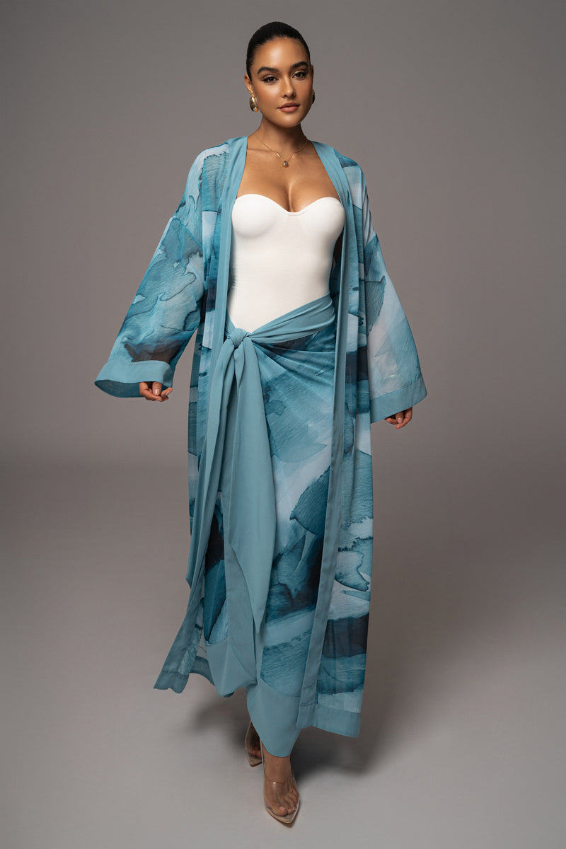 Blue Abstract Alissa Printed Duster - JLUXLABEL