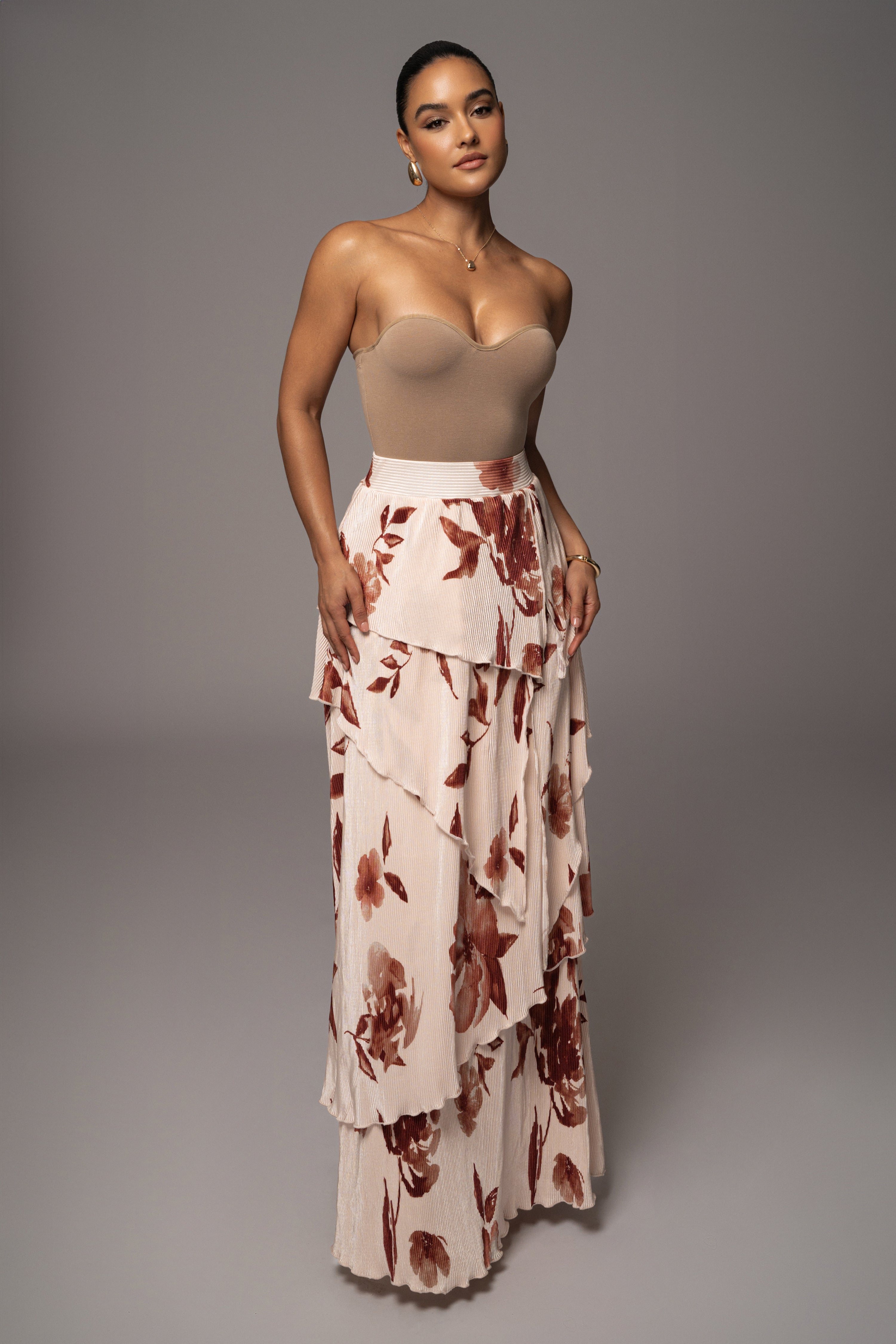 Cream Floral Kamira Tiered Skirt - JLUXLABEL