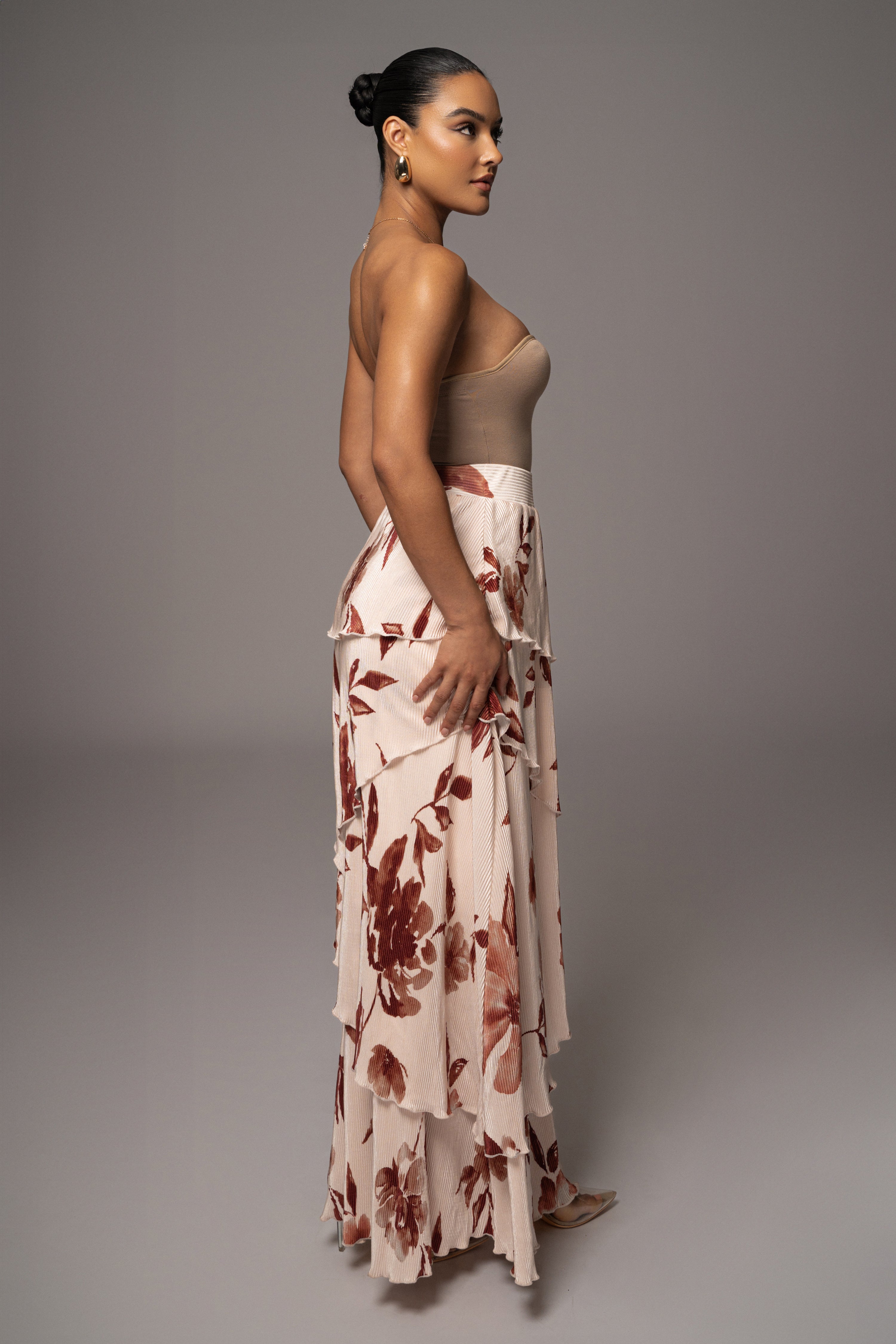 Cream Floral Kamira Tiered Skirt - JLUXLABEL