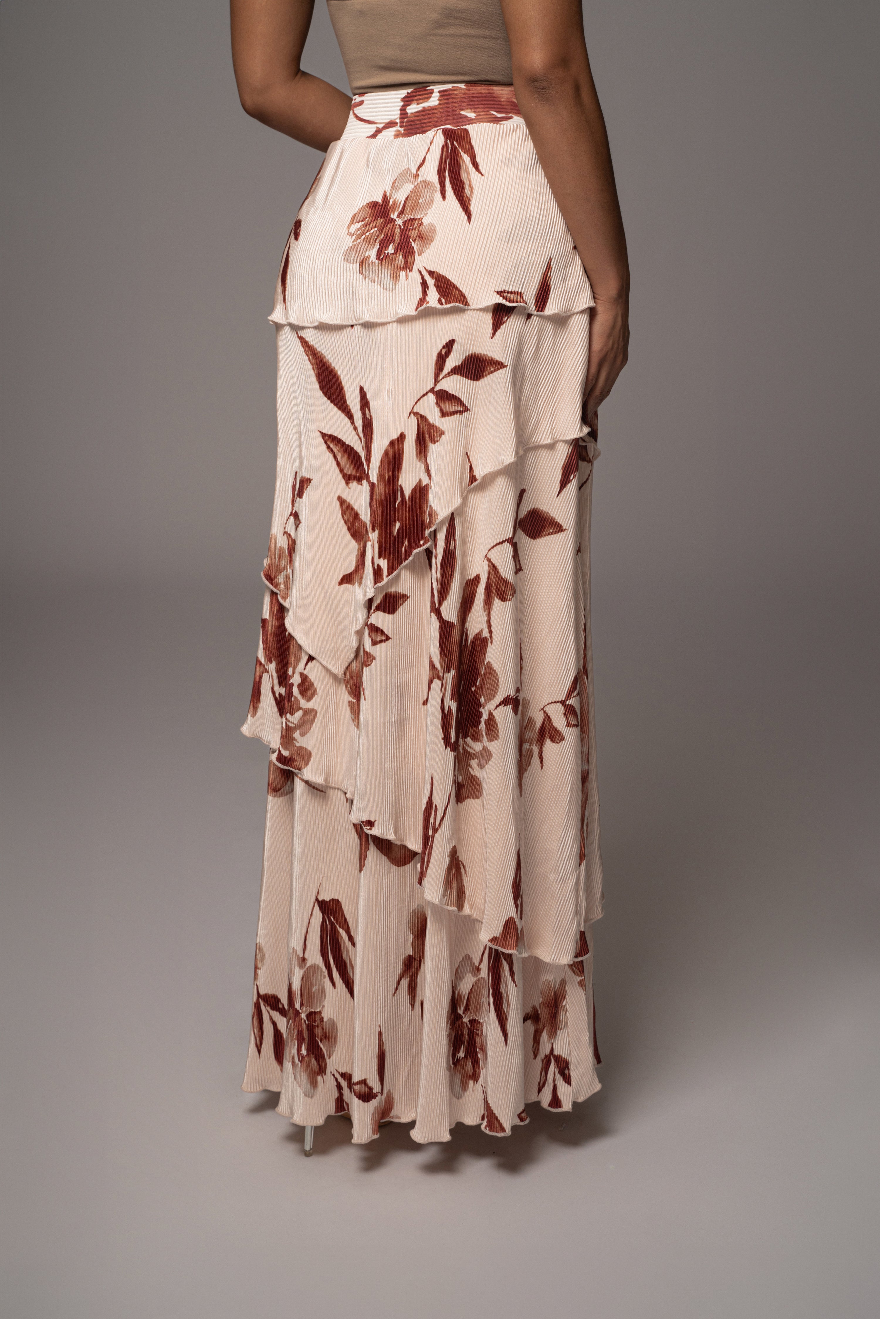 Cream Floral Kamira Tiered Skirt - JLUXLABEL