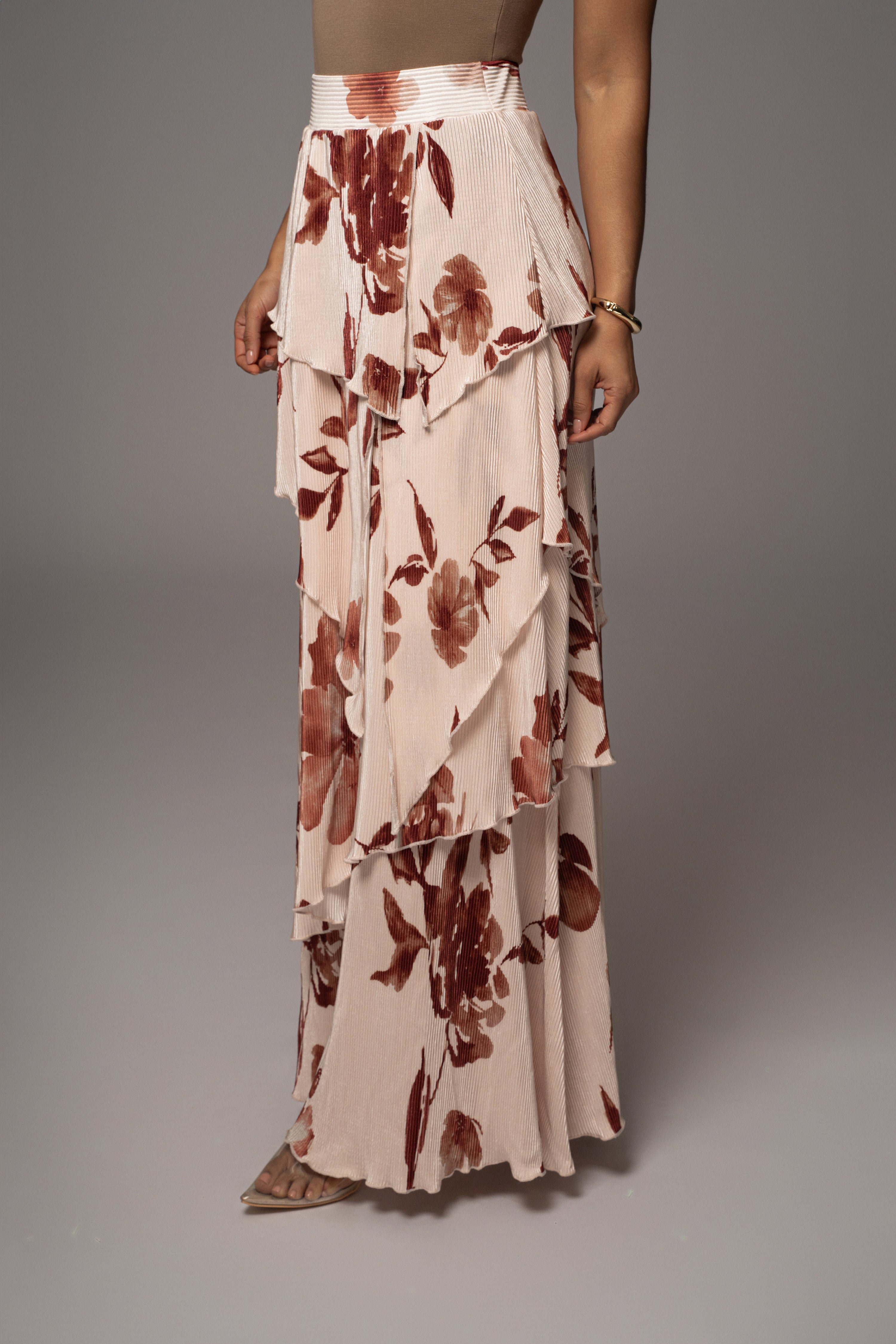 Cream Floral Kamira Tiered Skirt - JLUXLABEL