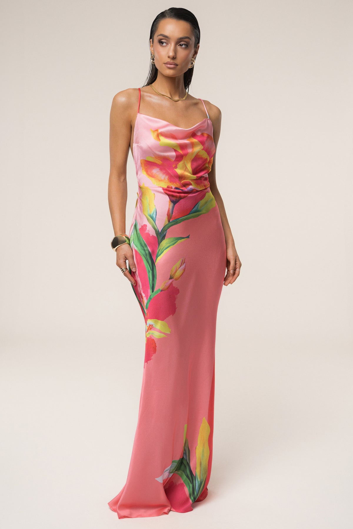 pink print maxi dress Satin Floral Size:40 - 34 WAIST Pippa Middleton in her PRINTS The Lulus Still the