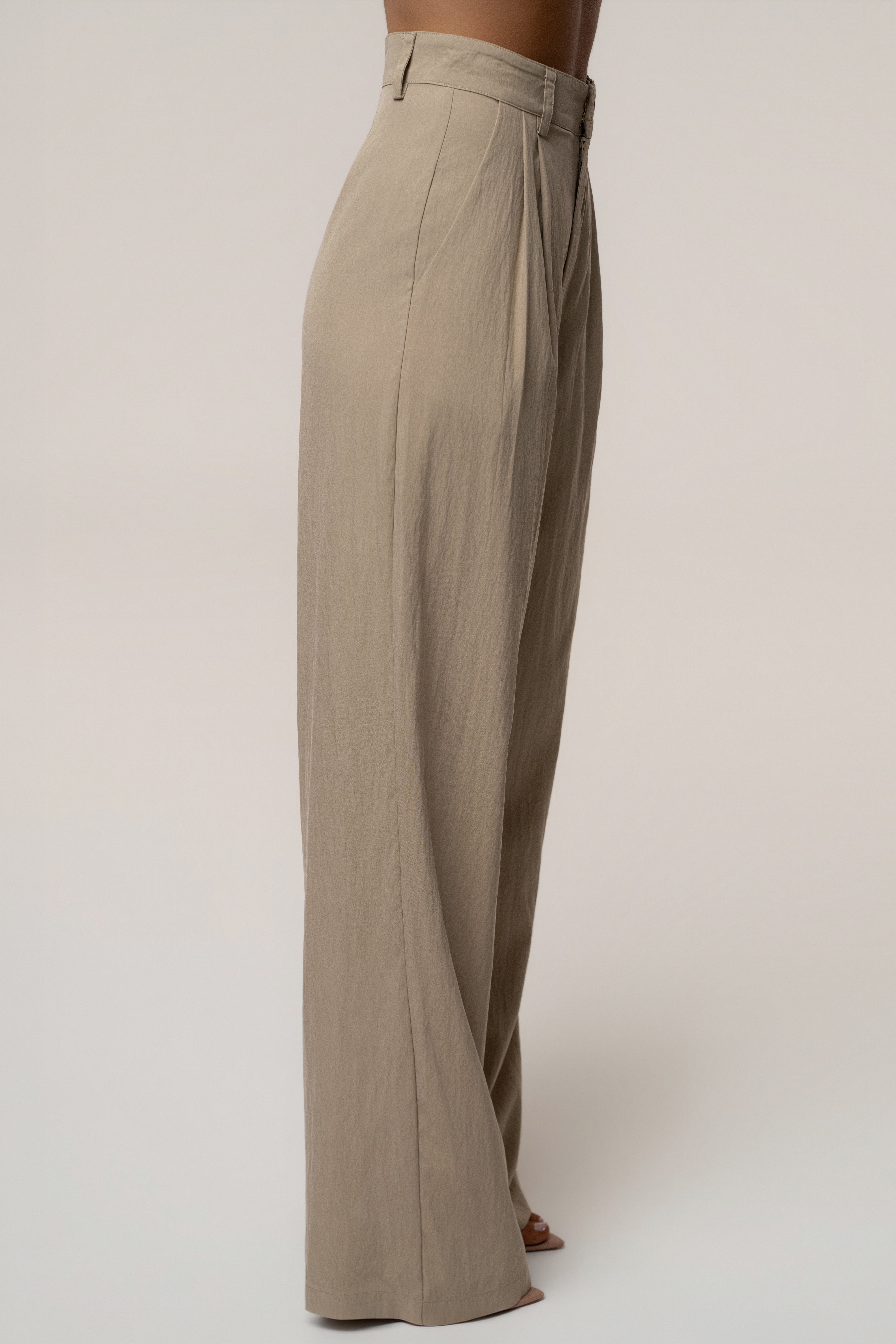 Taupe JLUXLABEL Essential Flow Trouser, stylish bottoms with a relaxed fit and tailored design, perfect for casual or professional wear.