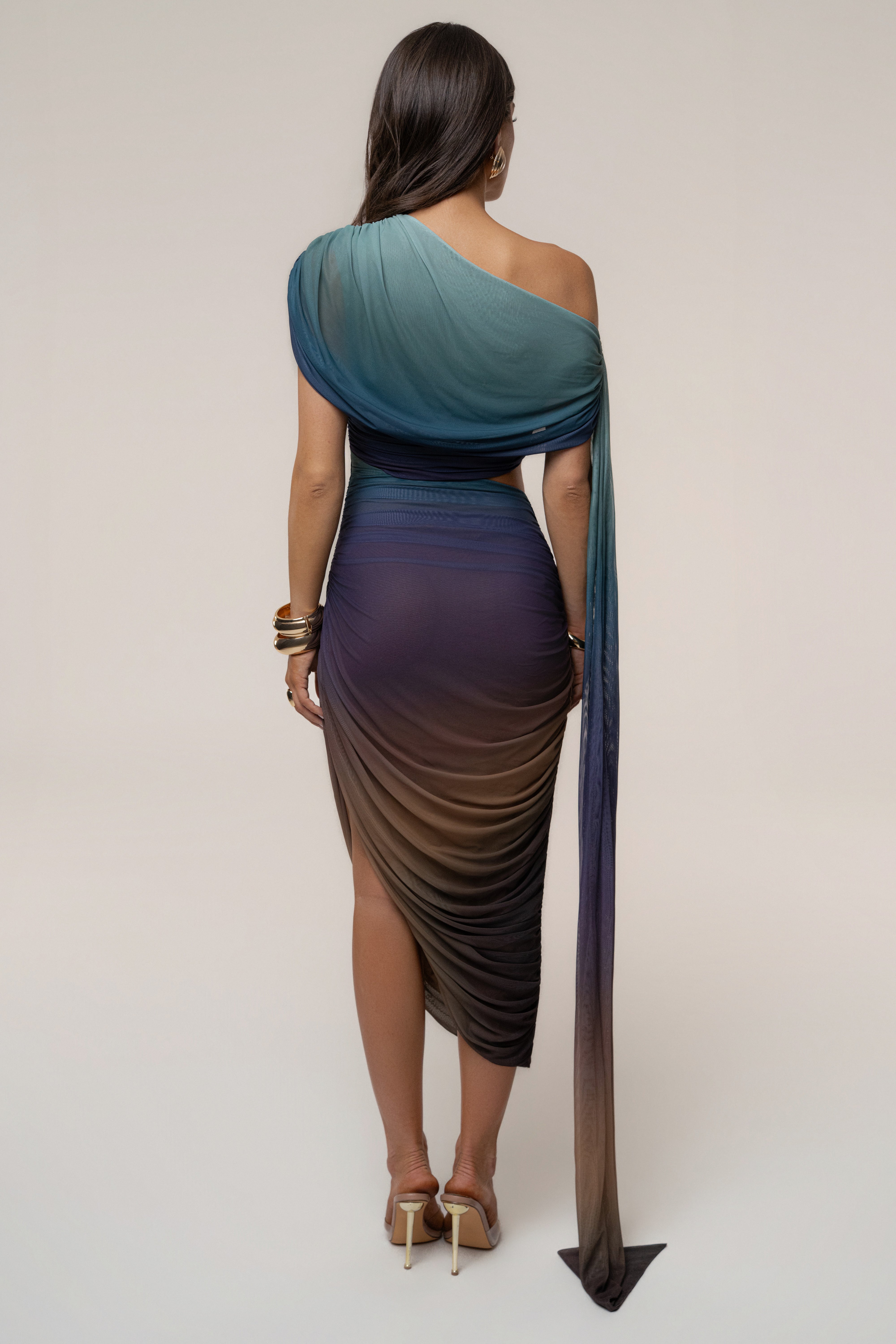 Lunar Shadow Aris cutout midi dress by JLUXLABEL featuring a stylish silhouette and unique cutout details.