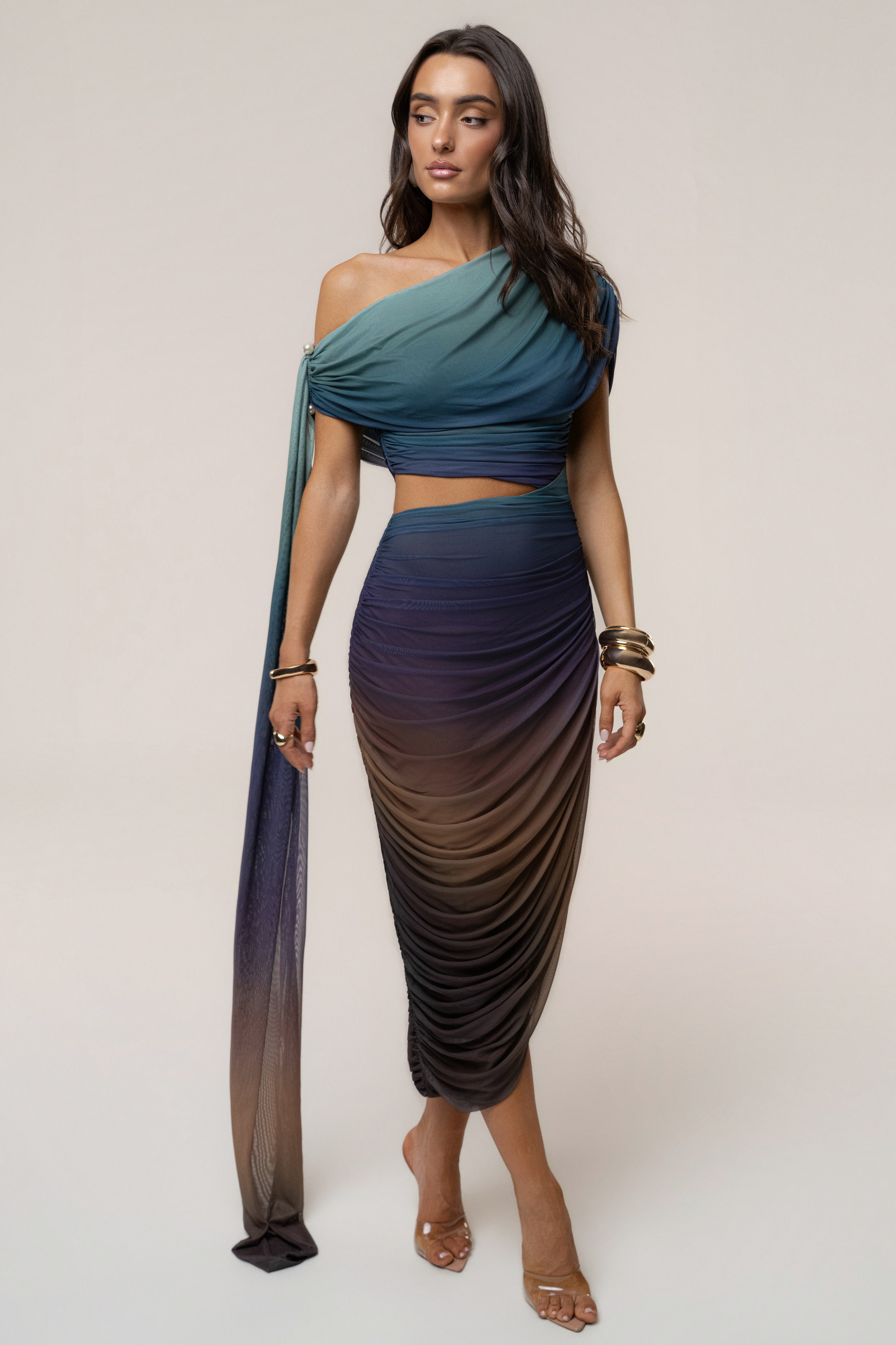 Lunar Shadow Aris cutout midi dress by JLUXLABEL featuring a sleek design with cutout details and a fitted silhouette.