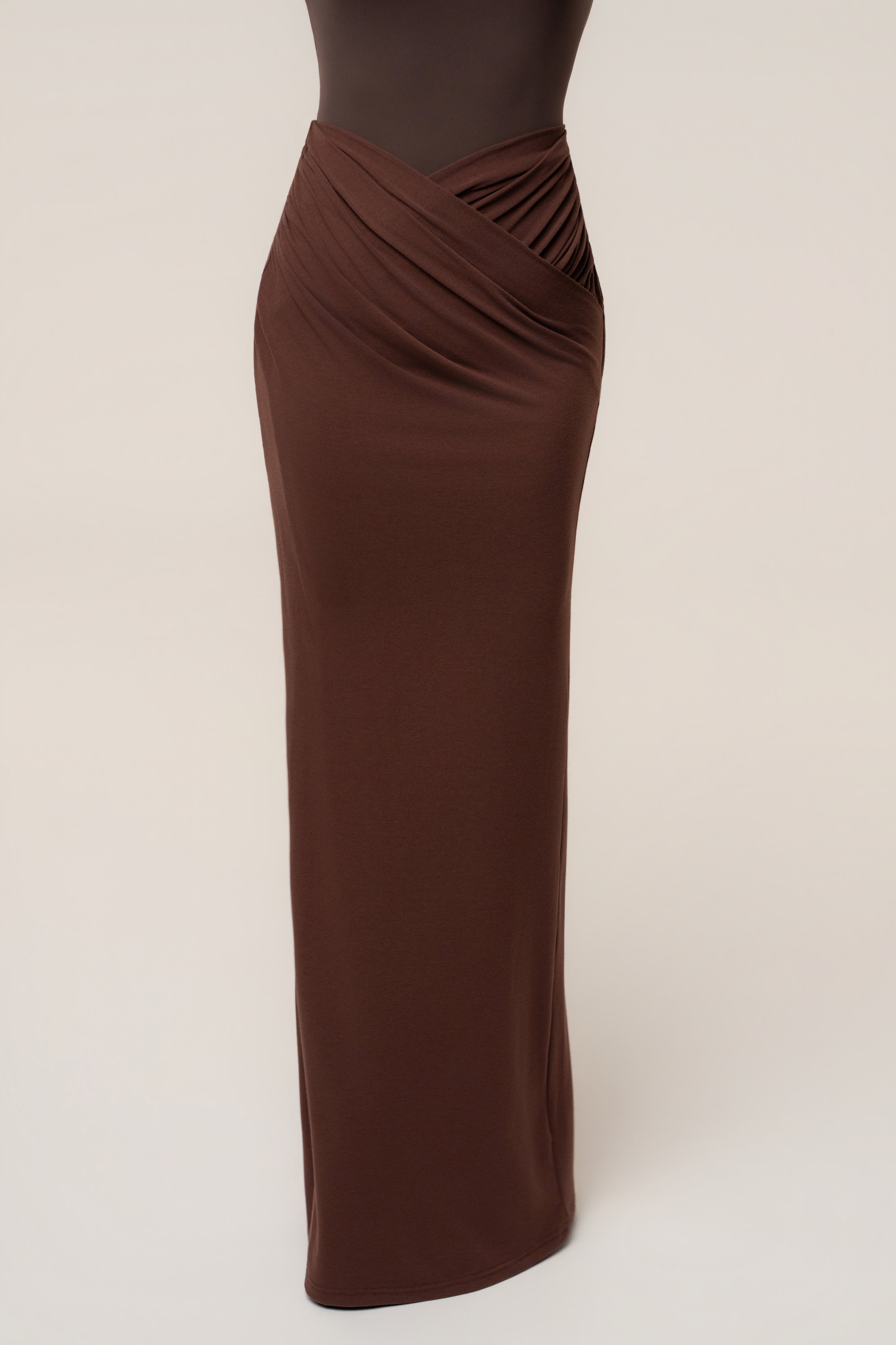 Chocolate Passion Maxi Skirt by JLUXLABEL, flowing brown bottoms designed for elegant style and comfortable fit.