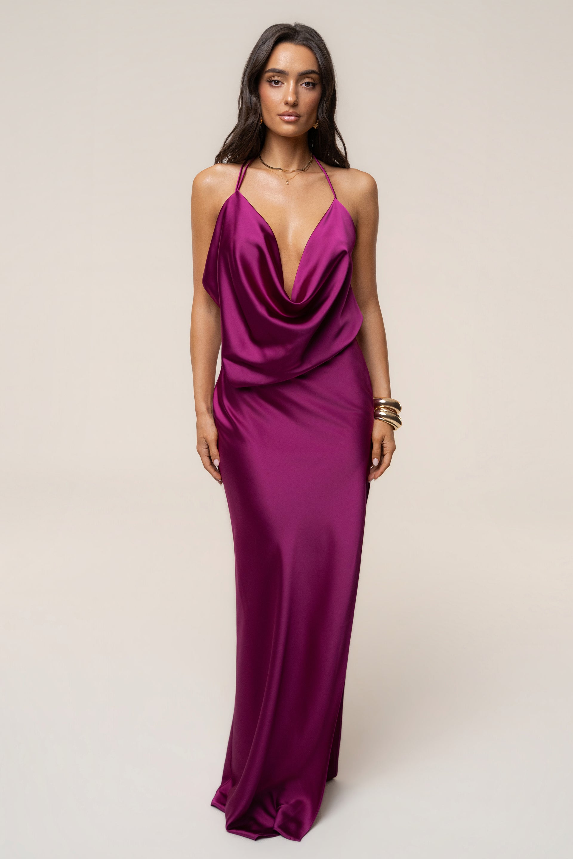Fuchsia Delmara Cowl Maxi Dress
