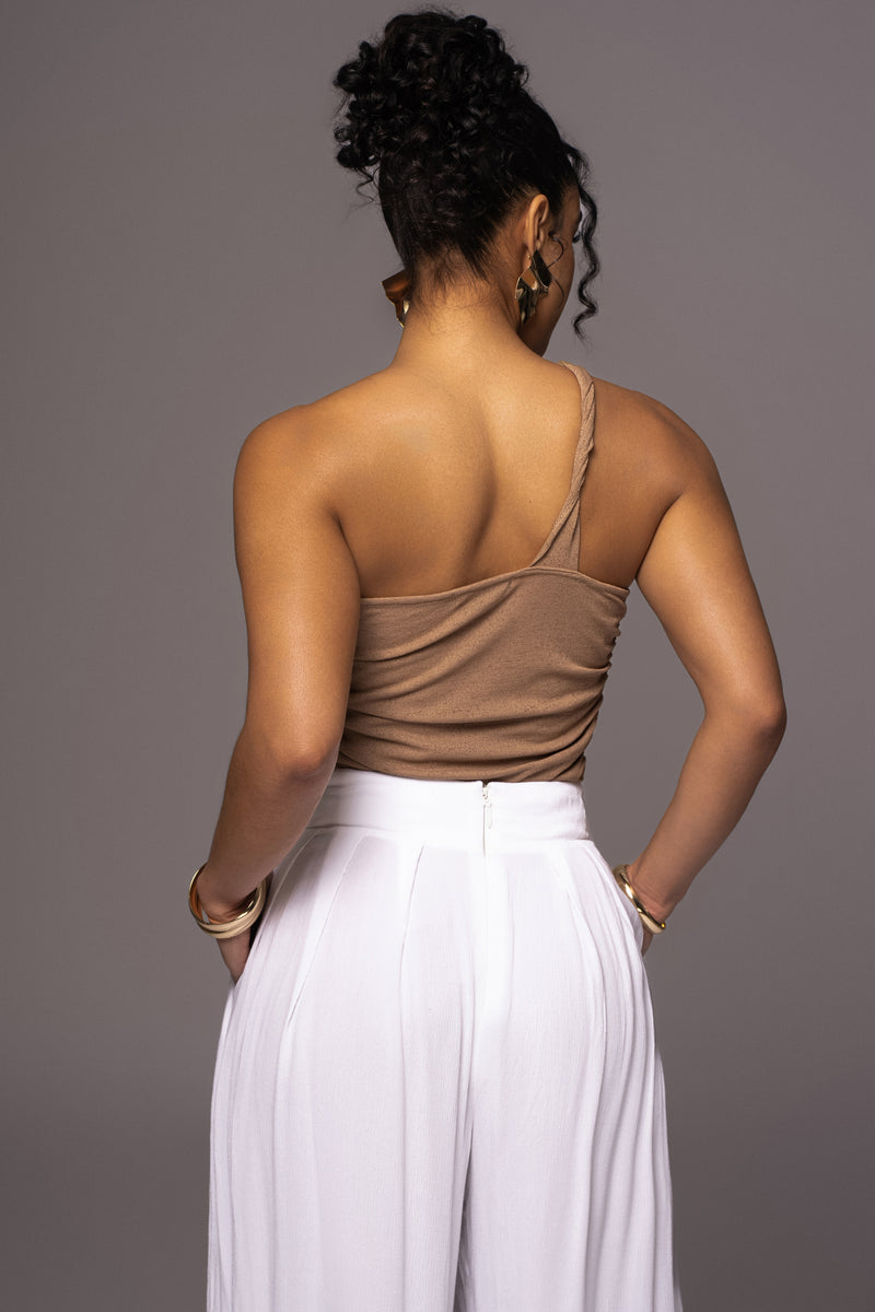 Tan Rebel One Shoulder Top - The Linen Collection - JLUXLABEL