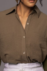 Olive By The Coast Crinkled Button Up - The Linen Collection - JLUXLABEL