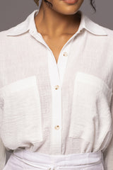 Off White By The Coast Crinkled Button Up - The Linen Collection - JLUXLABEL