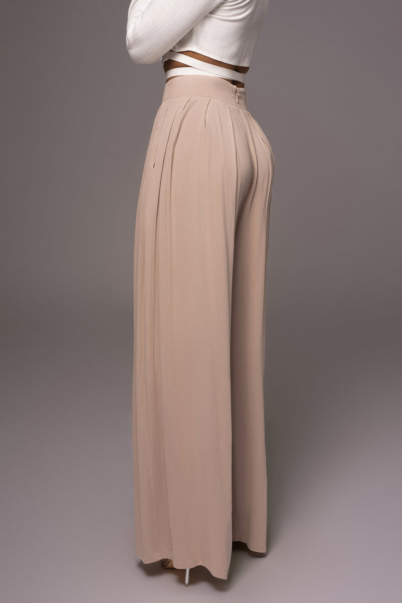 Beige After Sunset Pleated Pants - JLUXLABEL