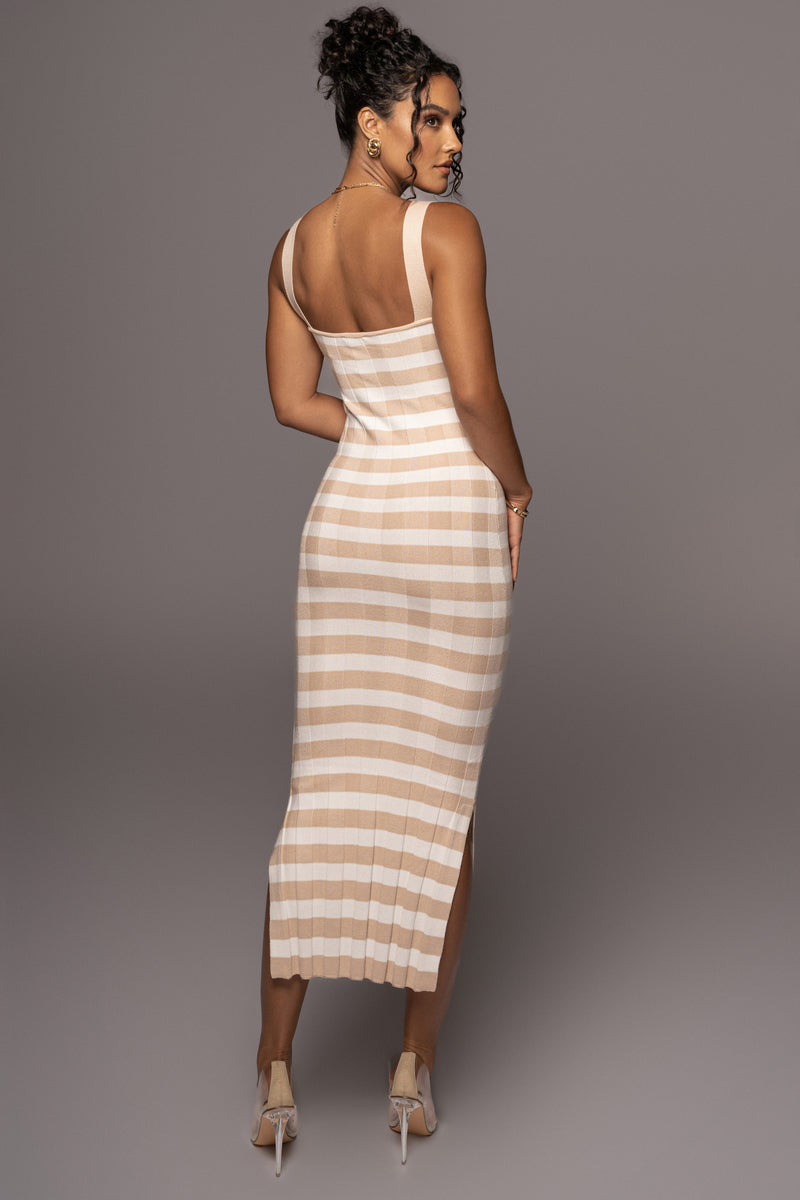 Beige Stripe Not Too Far Midi Dress – JLUXLABEL