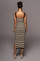 Black Stripe Not Too Far Midi Dress - JLUXLABEL