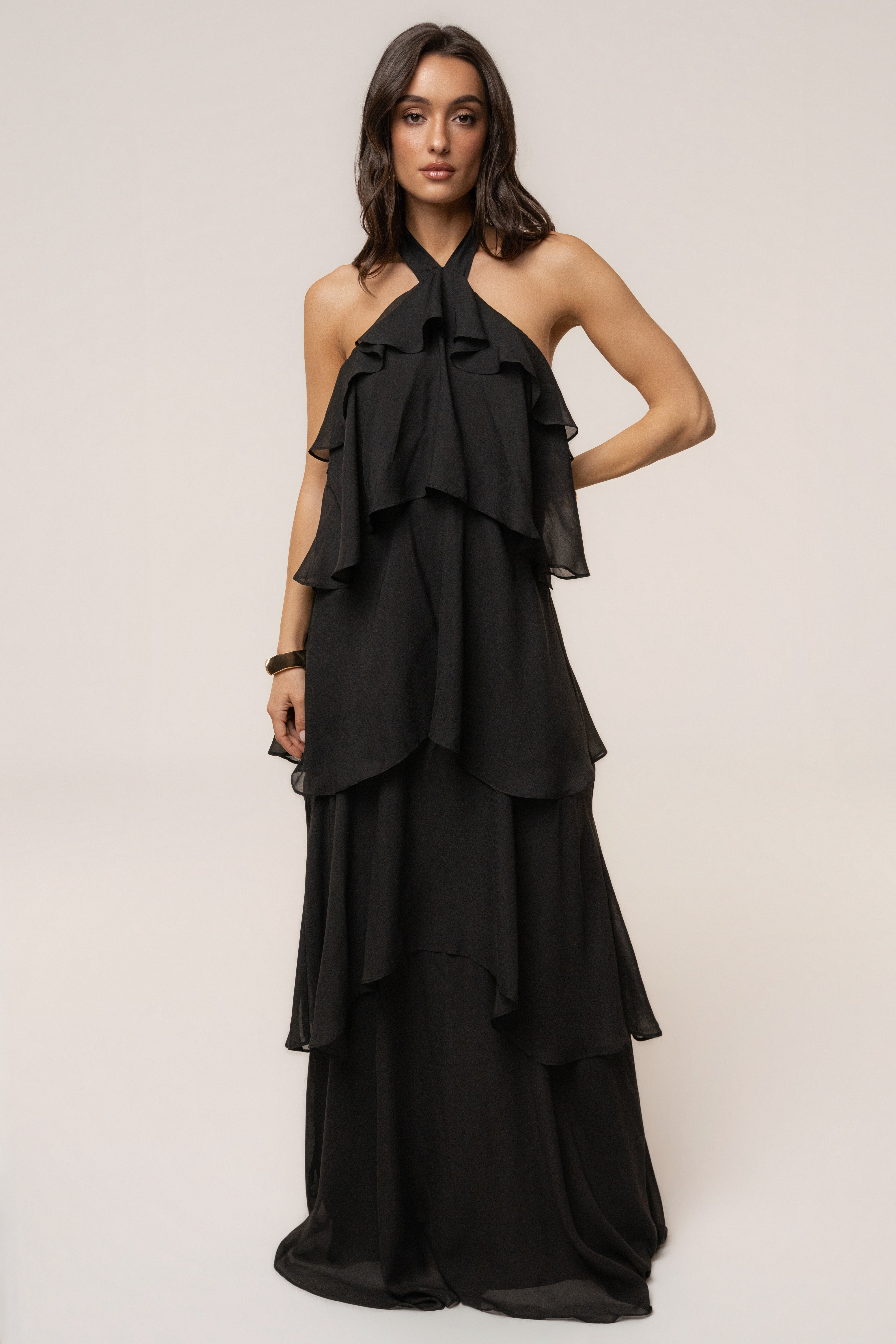 Black Head In The Clouds maxi dress by JLUXLABEL featuring a flowing silhouette and cloud-inspired print.