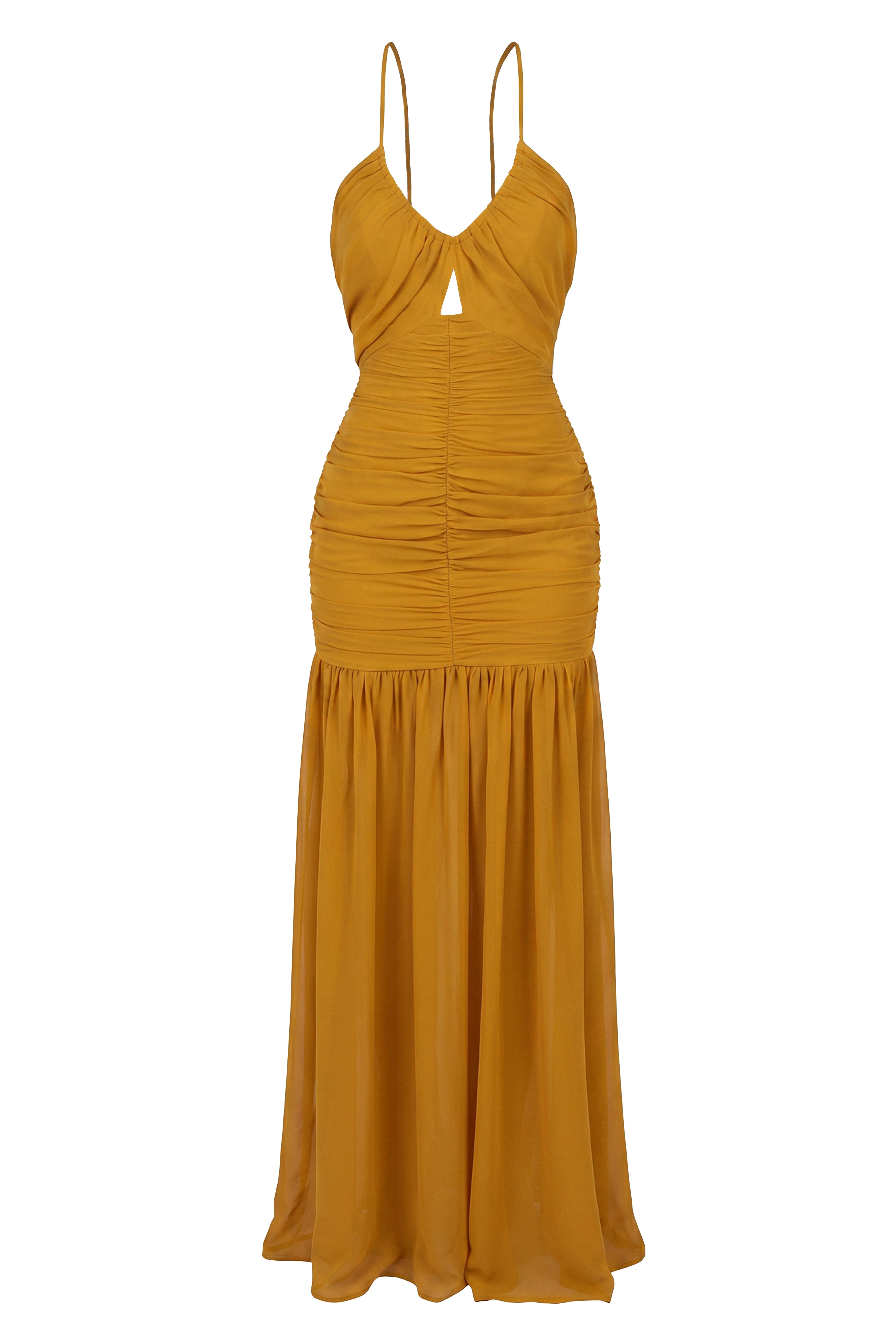 Mustard Vienna chiffon maxi dress by JLUXLABEL featuring flowing fabric and elegant design, perfect for summer or special occasions.