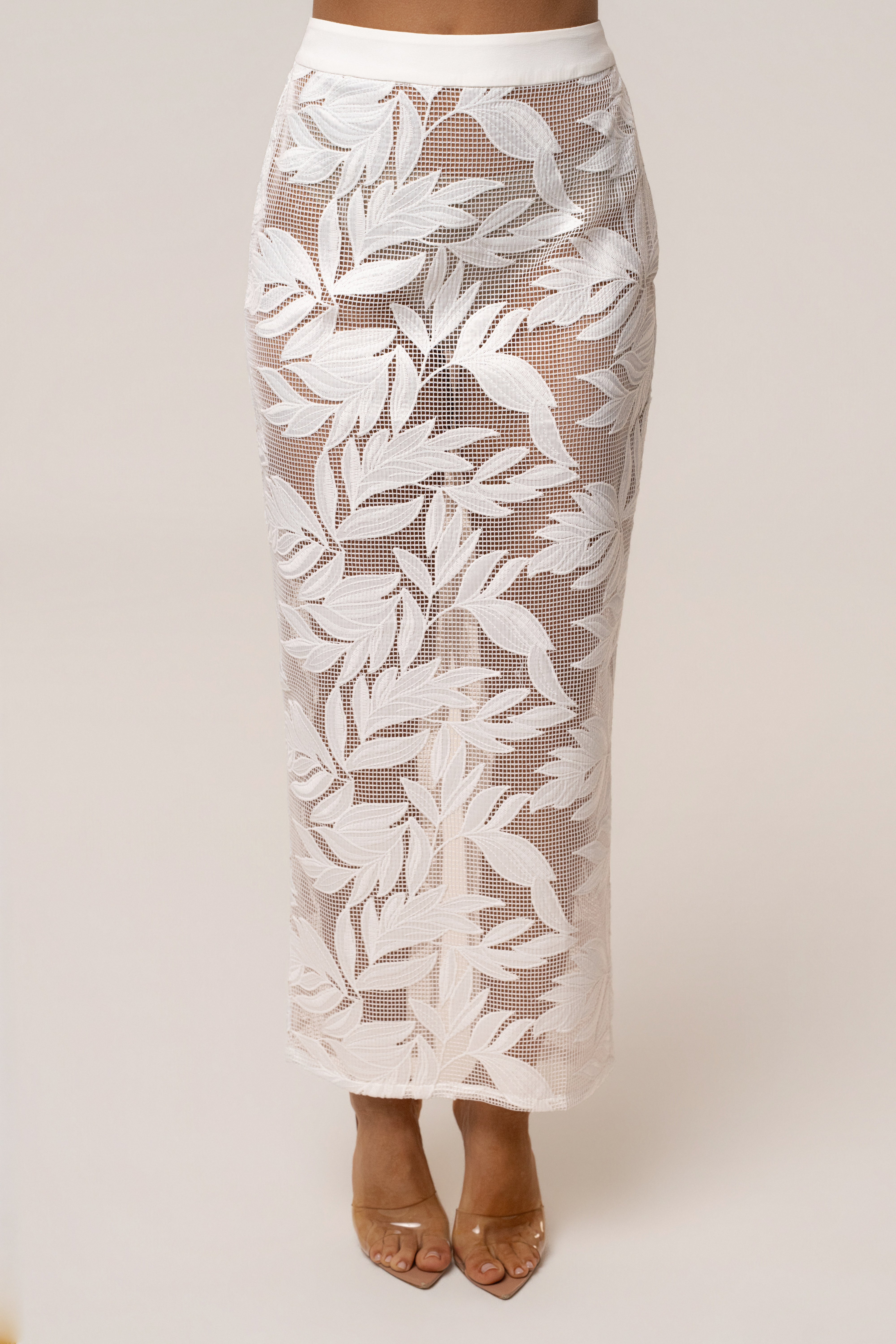 White Bali Nights embroidered skirt by JLUXLABEL featuring intricate embroidery and flowy fabric, perfect for casual or dressy occasions.