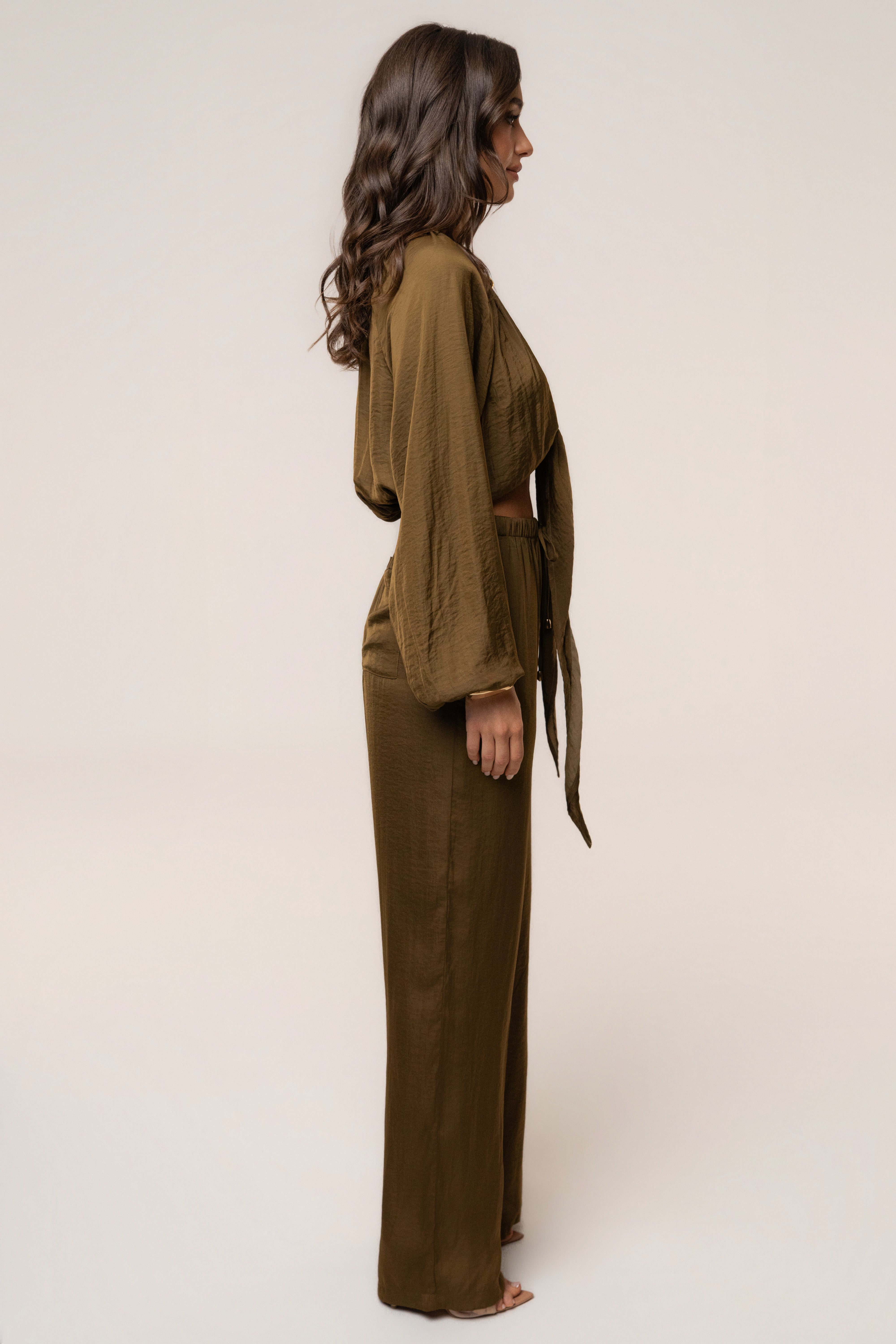 JLUXLABEL Olive Seaside Glow Pants, stylish bottom with a relaxed fit and olive green color, perfect for casual wear.