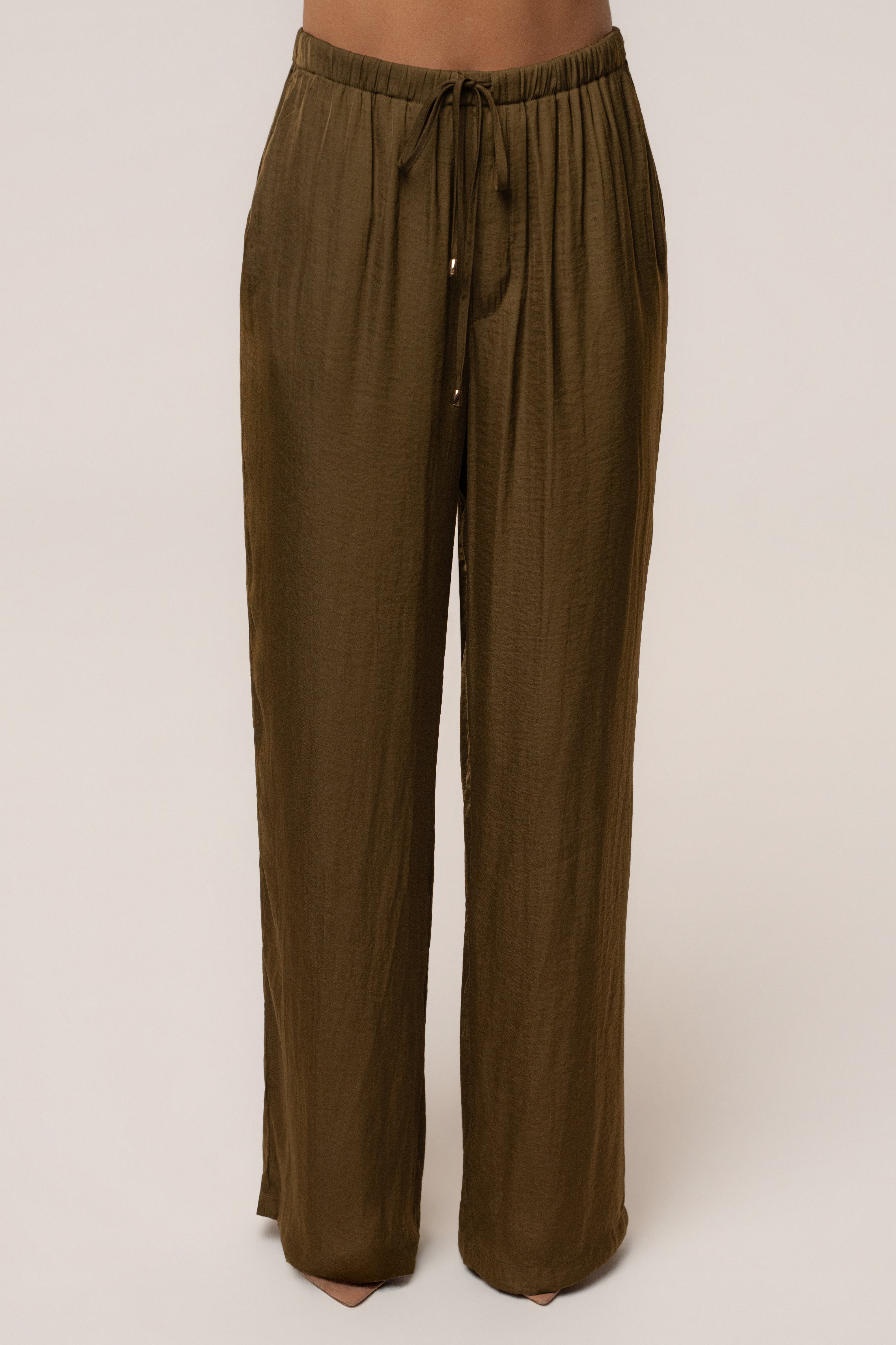 JLUXLABEL Olive Seaside Glow pants, stylish bottoms with a relaxed fit, featuring a soft fabric and casual seaside-inspired design.