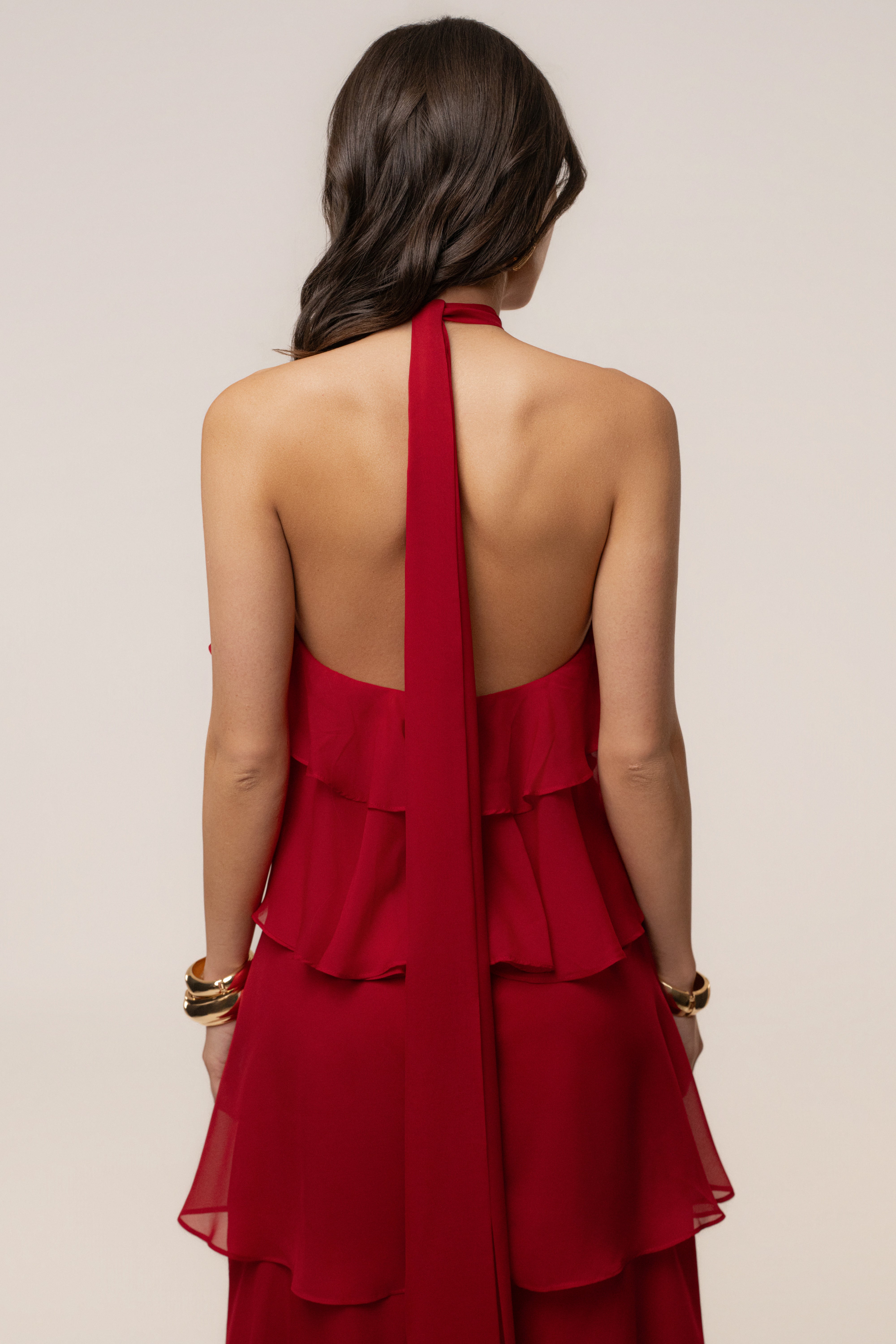 Red JLUXLABEL maxi dress with cloud print, flowing fabric, and sleeveless design, perfect for summer or casual wear.