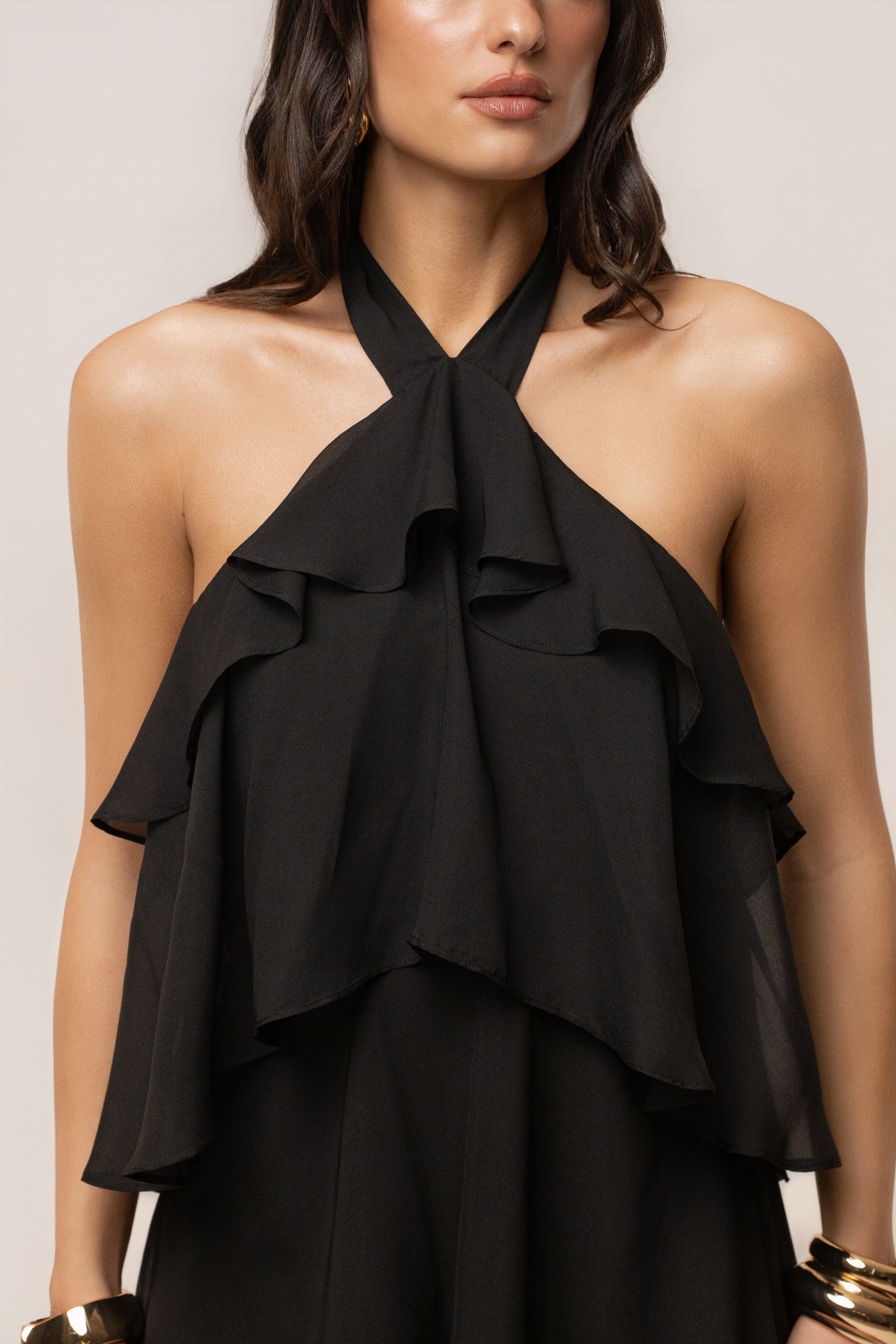Black Head In The Clouds maxi dress by JLUXLABEL featuring flowing fabric and a stylish design, perfect for elegant occasions.