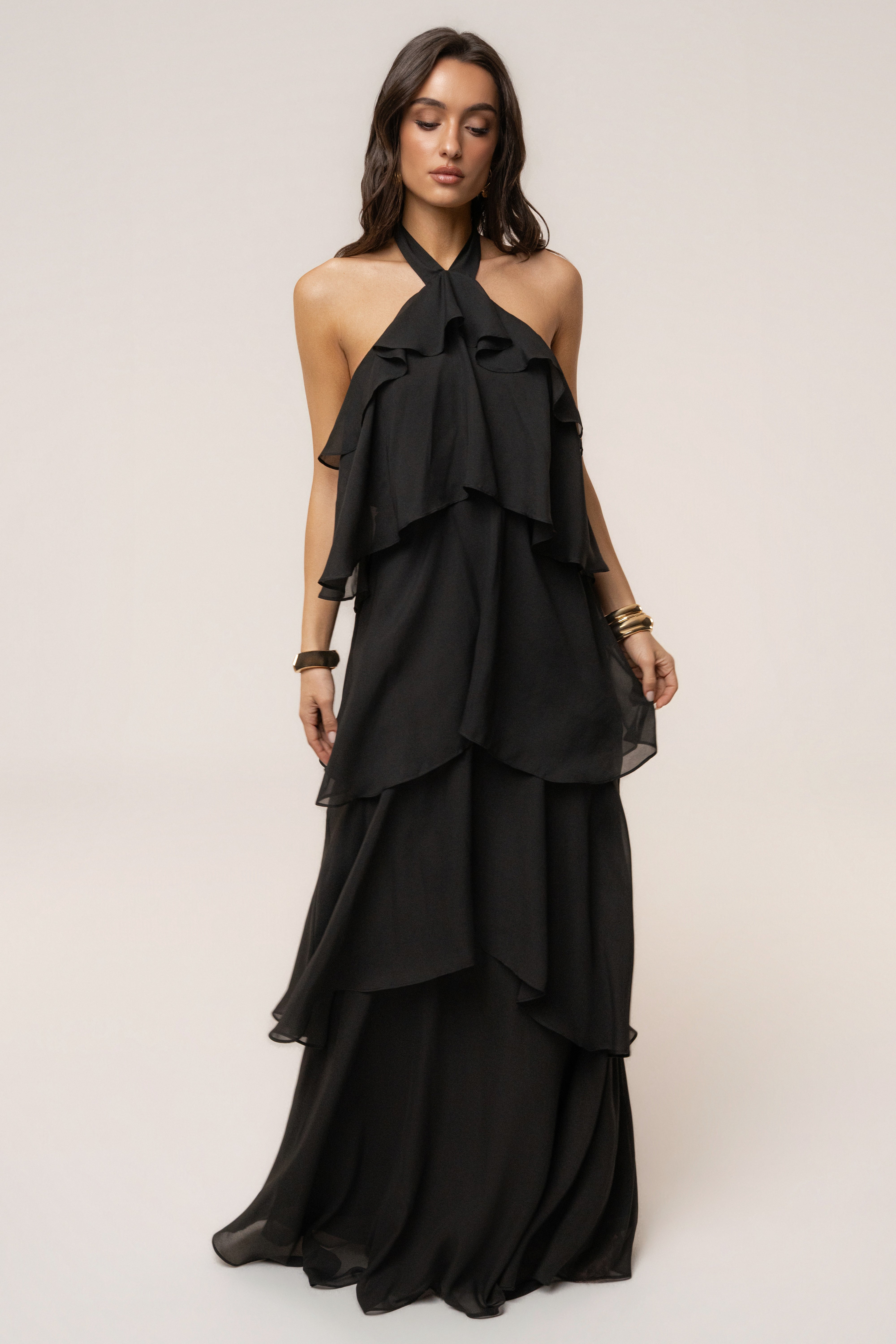 Black Head In The Clouds maxi dress by JLUXLABEL featuring a flowing silhouette and cloud-inspired design details.
