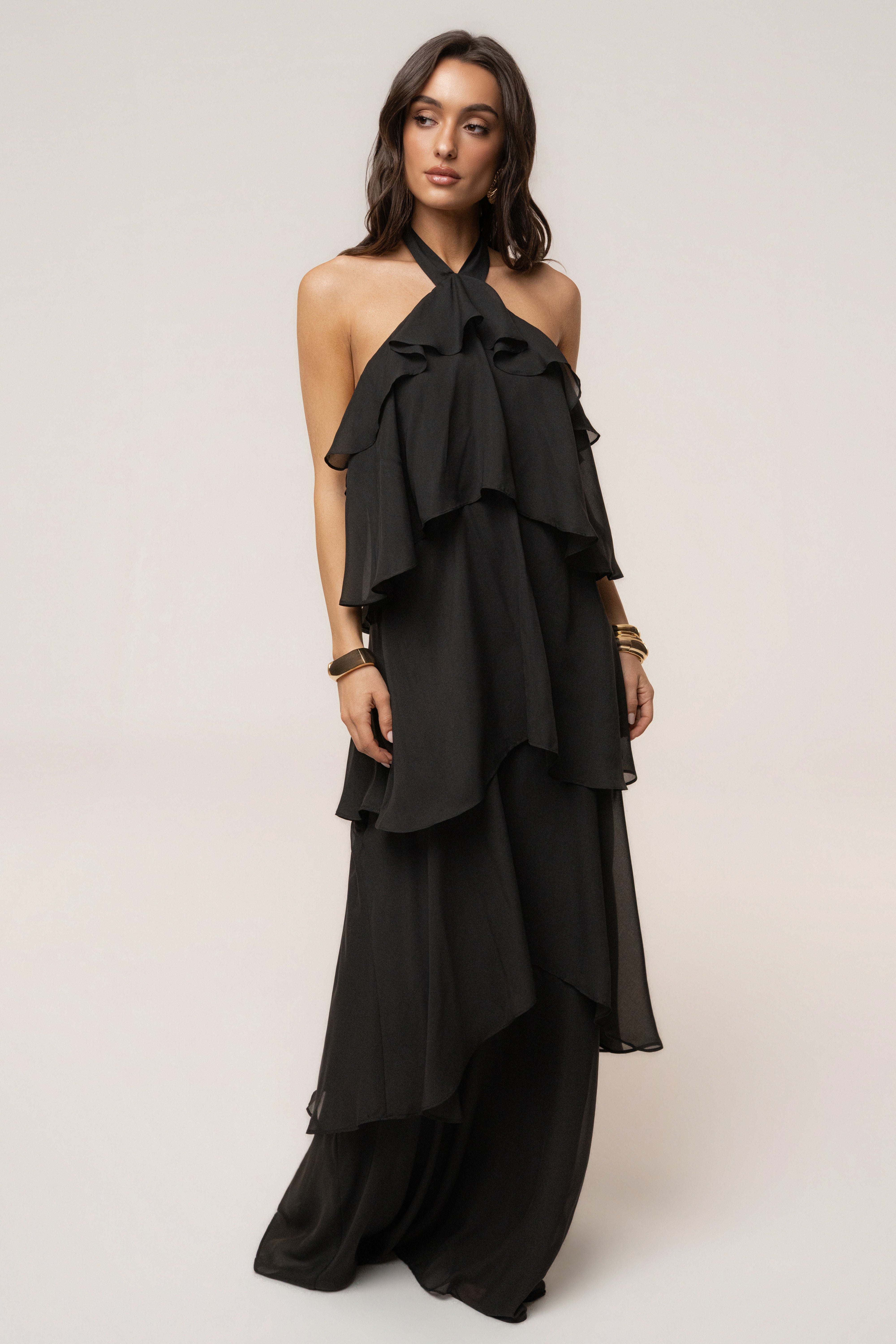 Black Head In The Clouds maxi dress by JLUXLABEL featuring a flowing silhouette and elegant design.