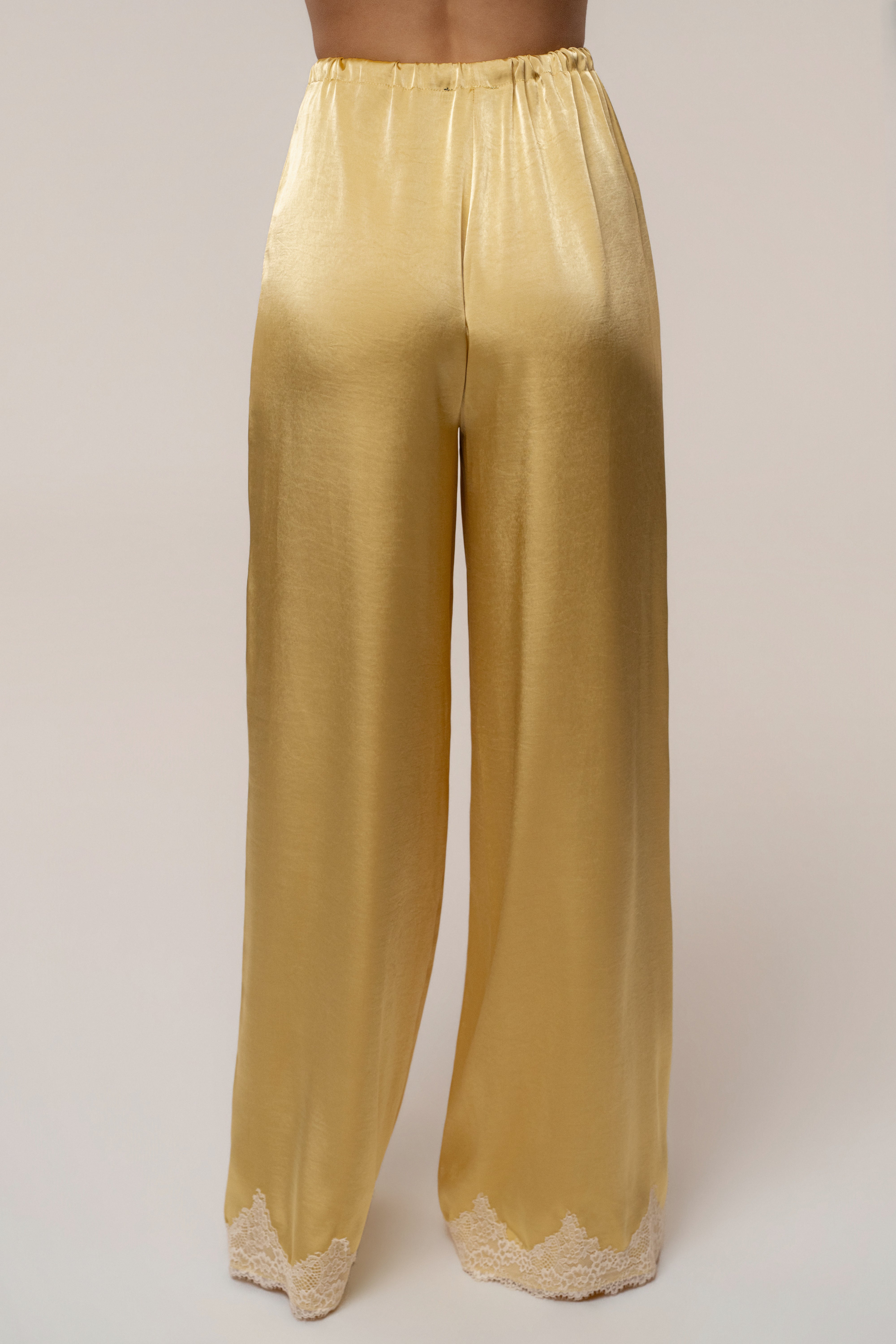 Yellow Laguna Breeze pant set by JLUXLABEL featuring comfortable, stylish matching top and wide-leg pants.