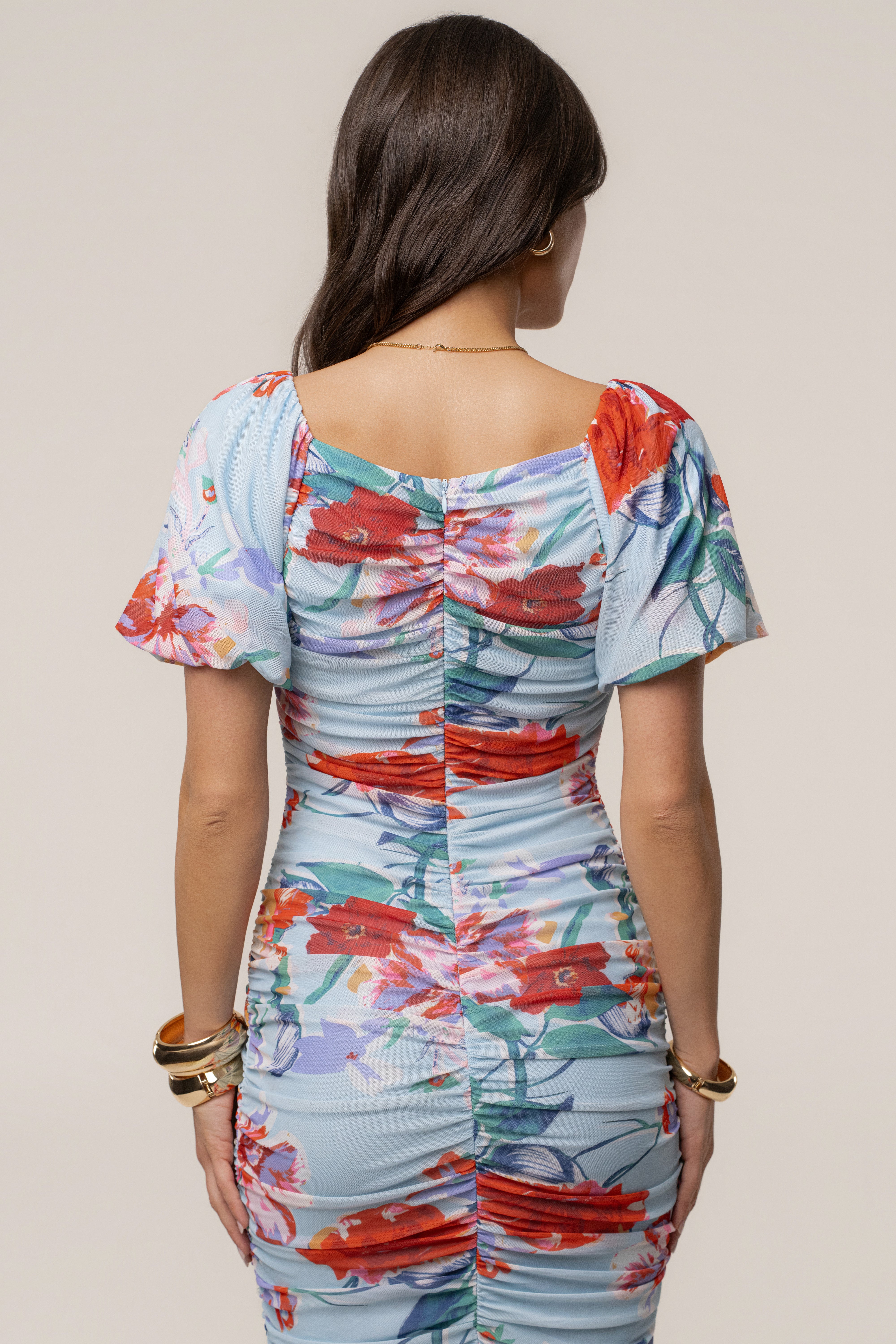Blue Garden Bloom midi dress by JLUXLABEL featuring a flowy fabric and floral pattern, perfect for spring and summer occasions.