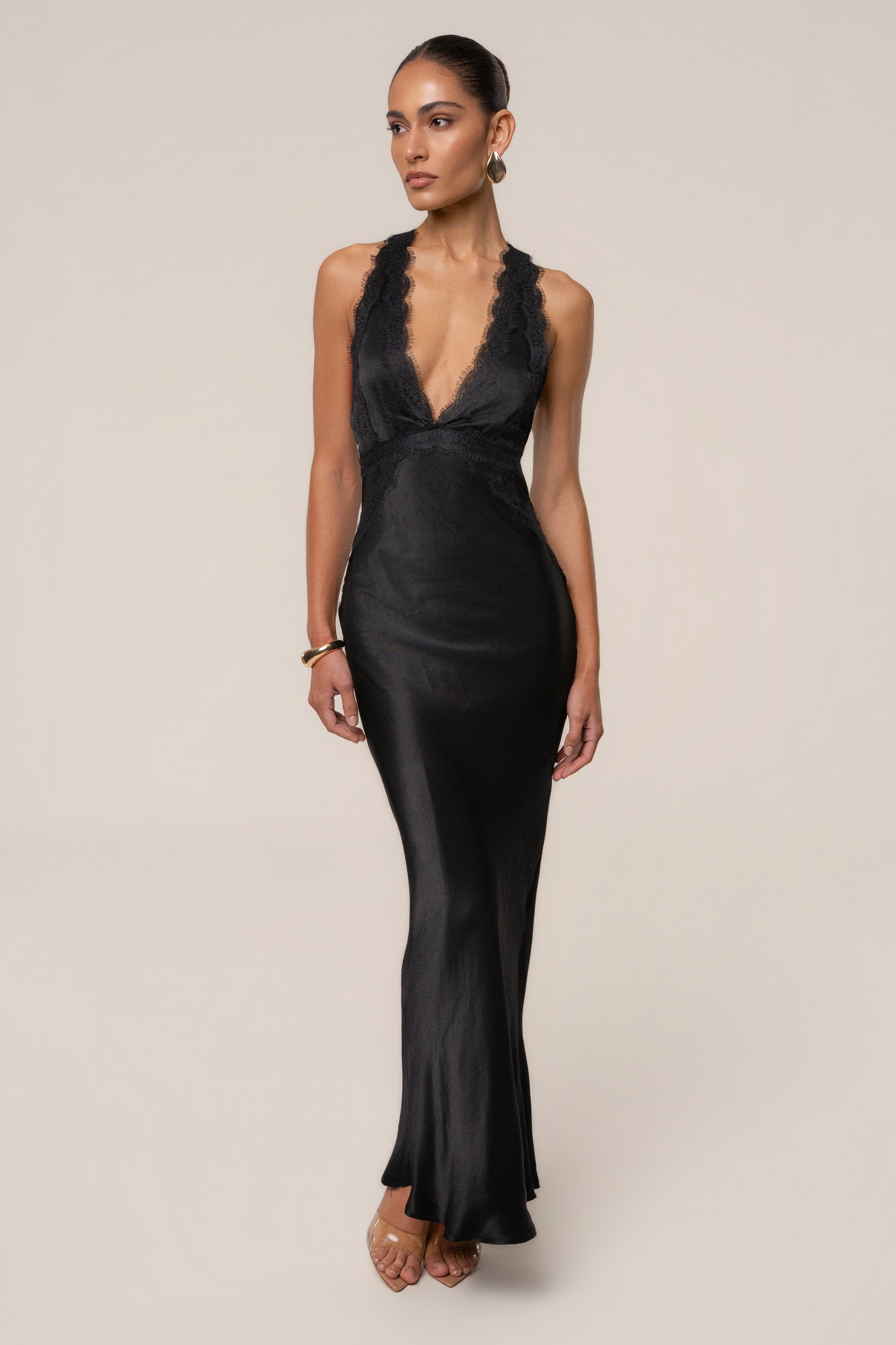 Black Satin Evenings Maxi Dress Black Satin Evenings Maxi Dress