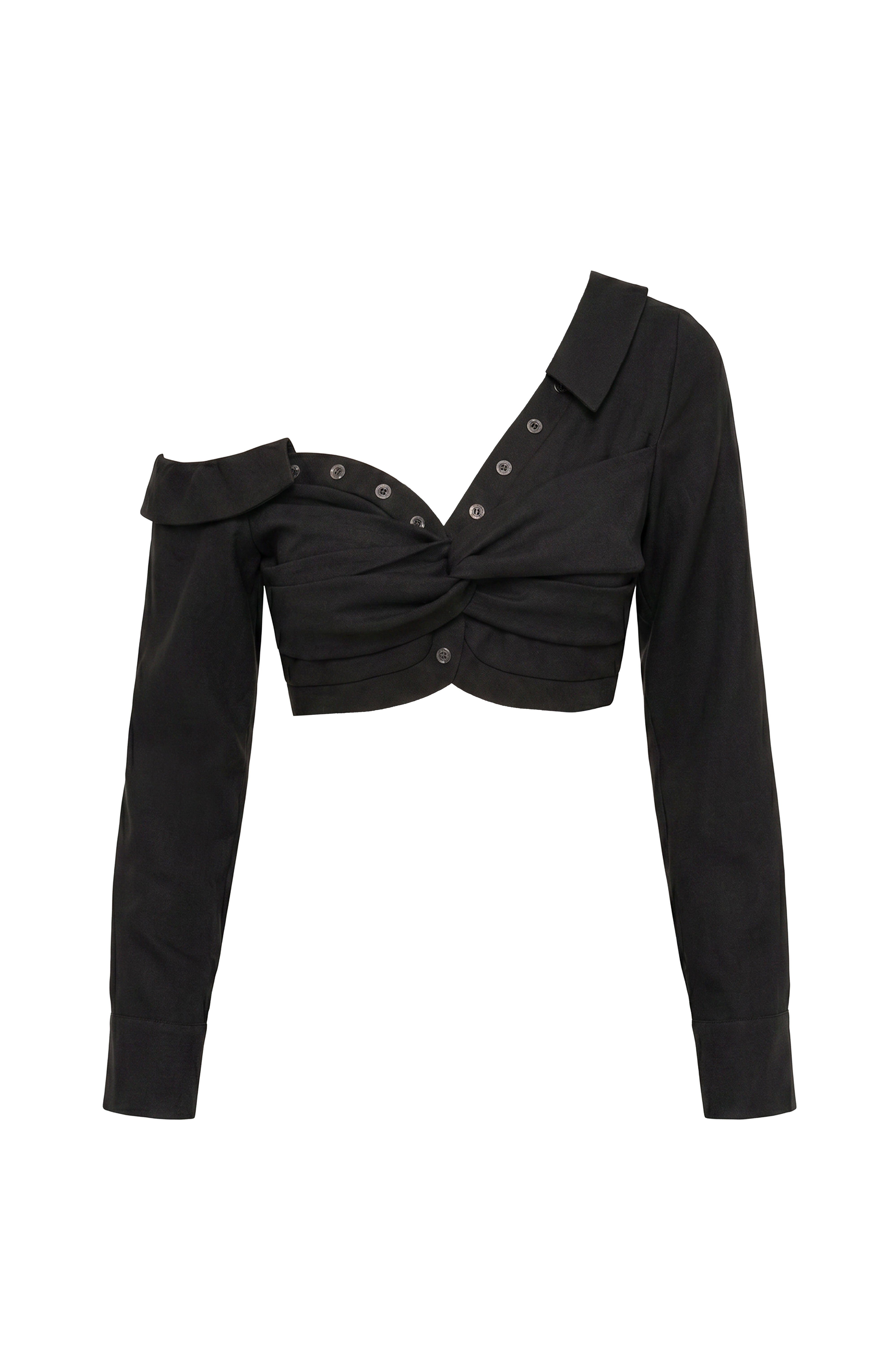 Black Off-Shoulder Twist Crop Top
