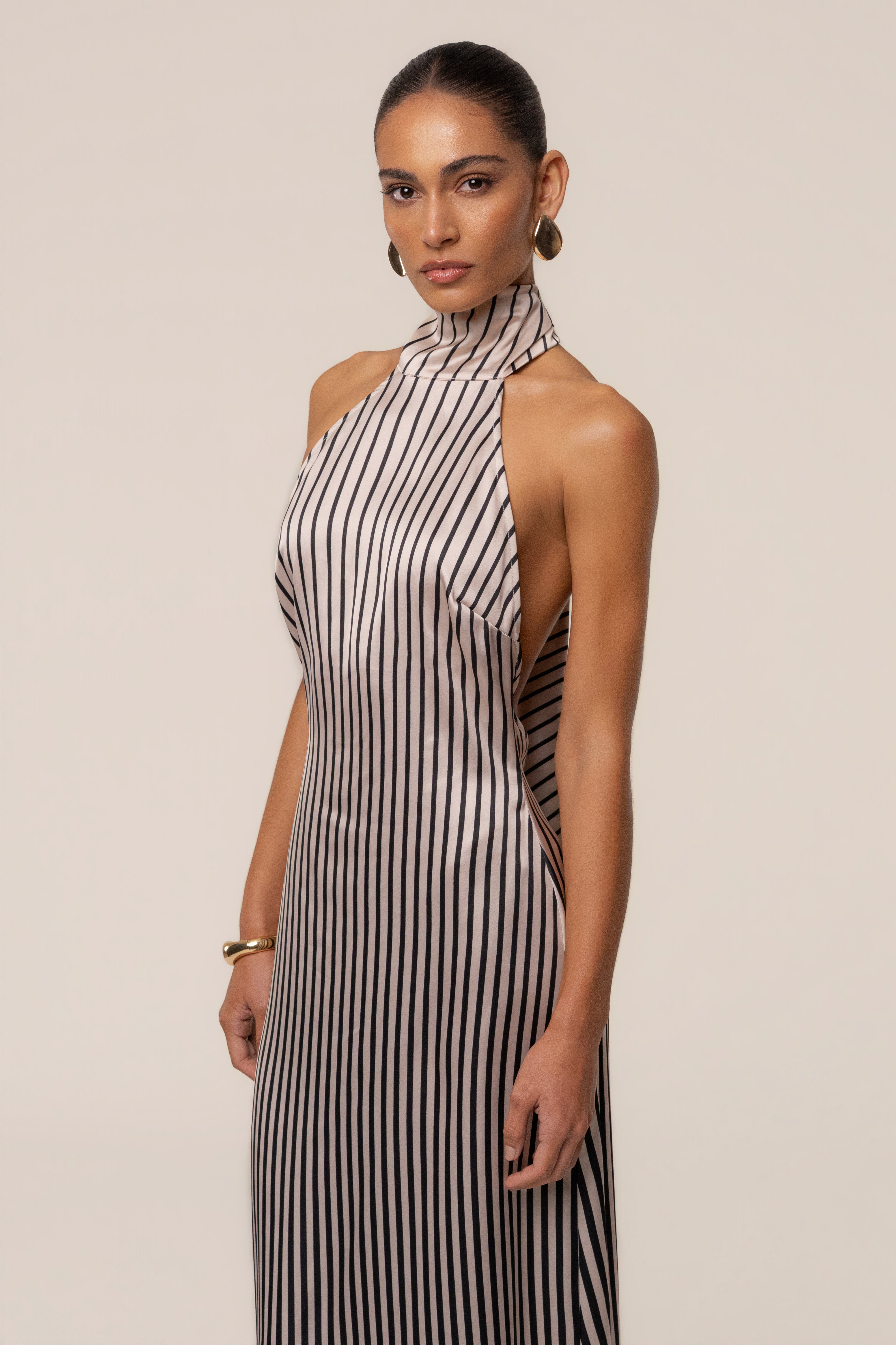 Ivory Gleam Striped Maxi Dress - JLUXLABEL