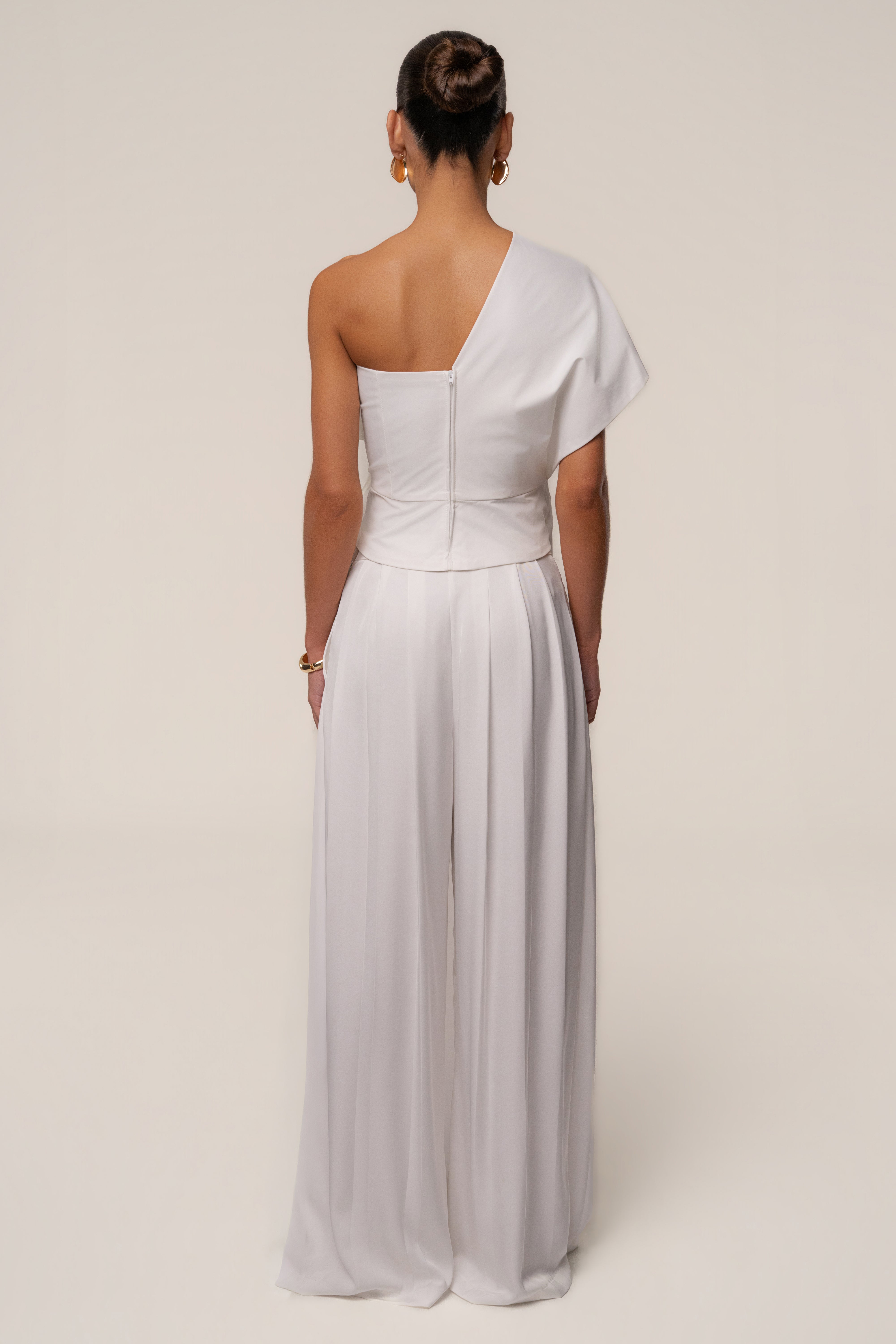 Ivory Clara Wide Leg Pleated Trousers - JLUXLABEL