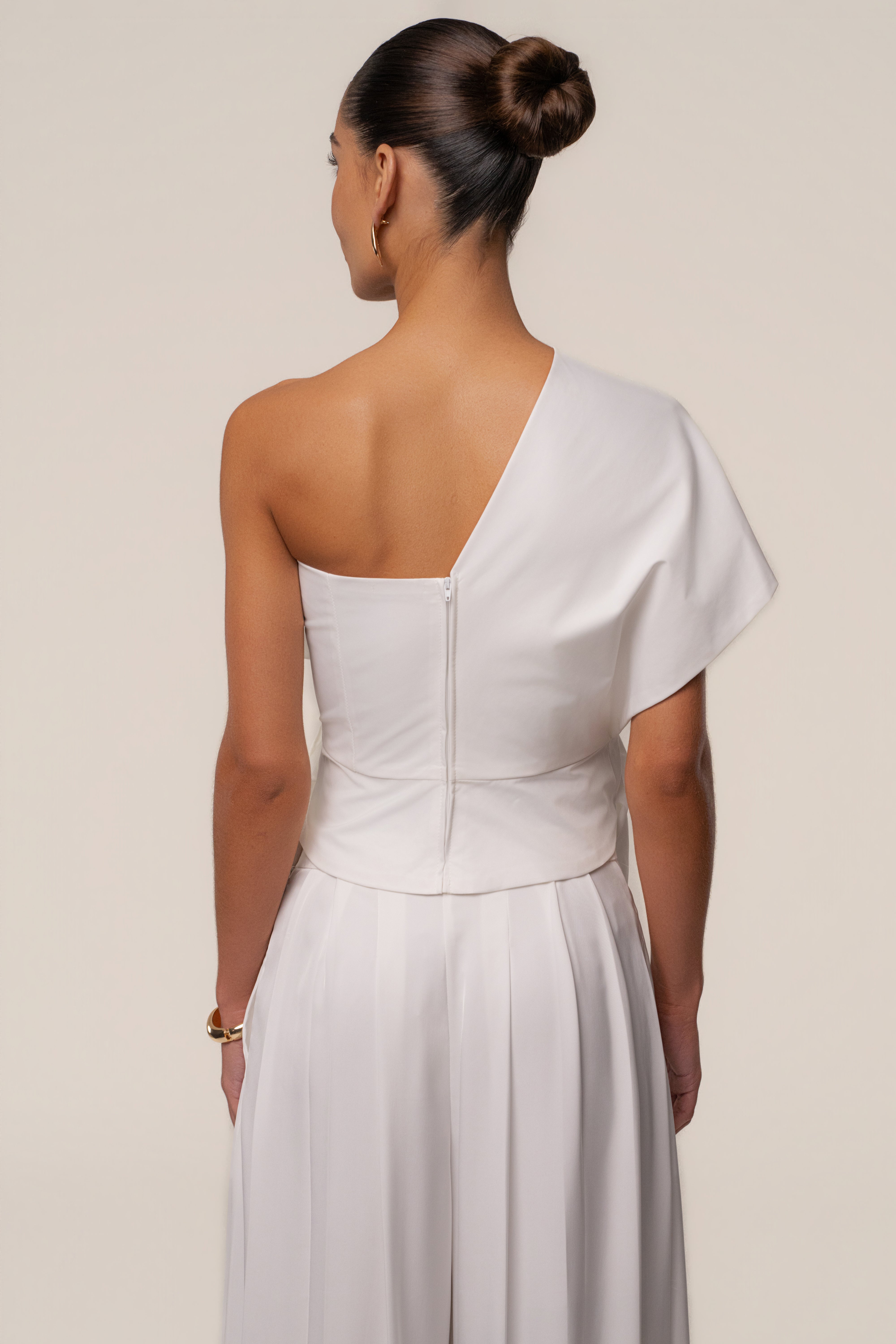 White JLUXLABEL Art Blouse top with elegant, flowy fabric and stylish design, perfect for chic casual or formal wear.