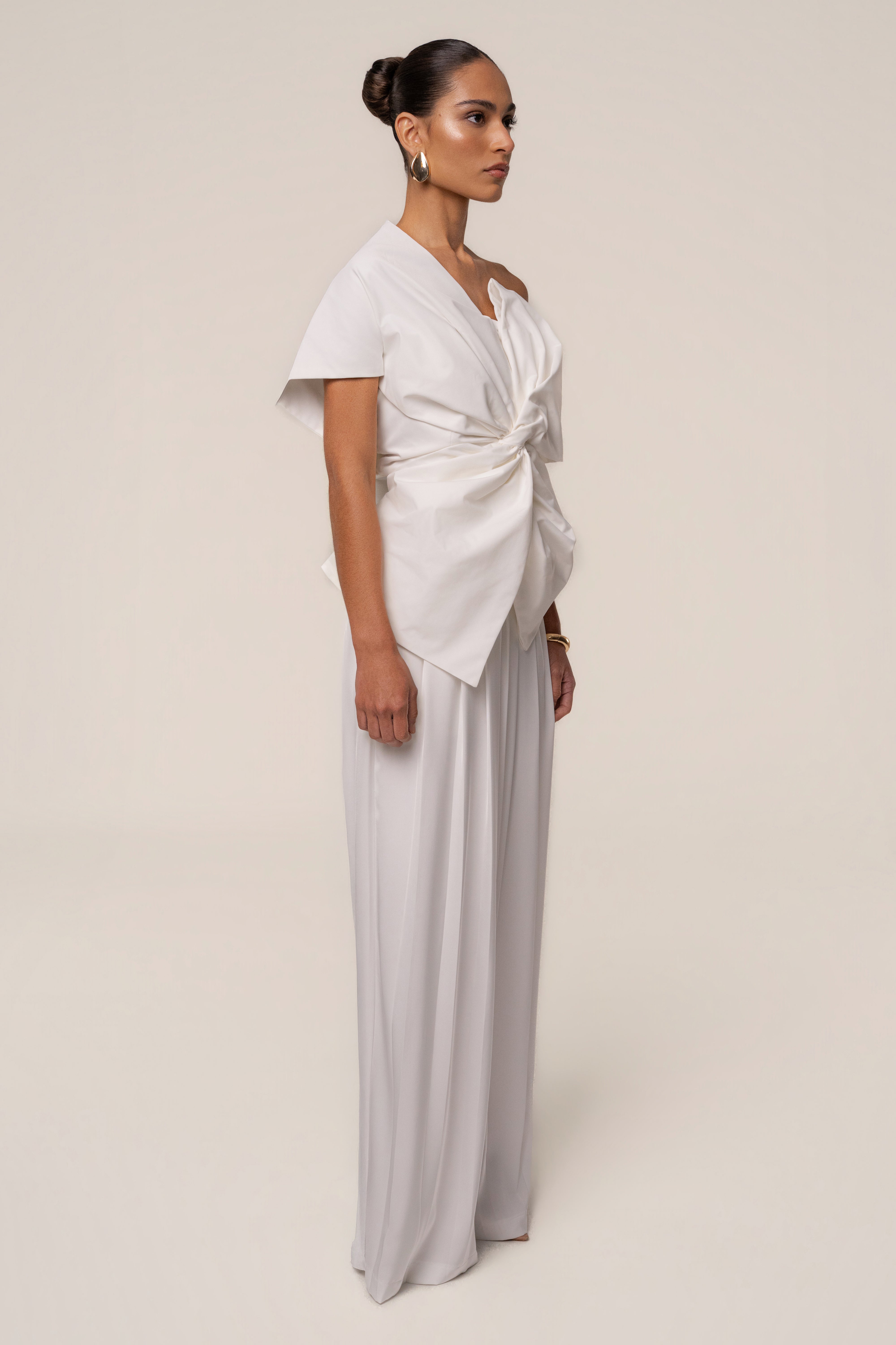 Ivory Clara Wide Leg Pleated Trousers - JLUXLABEL