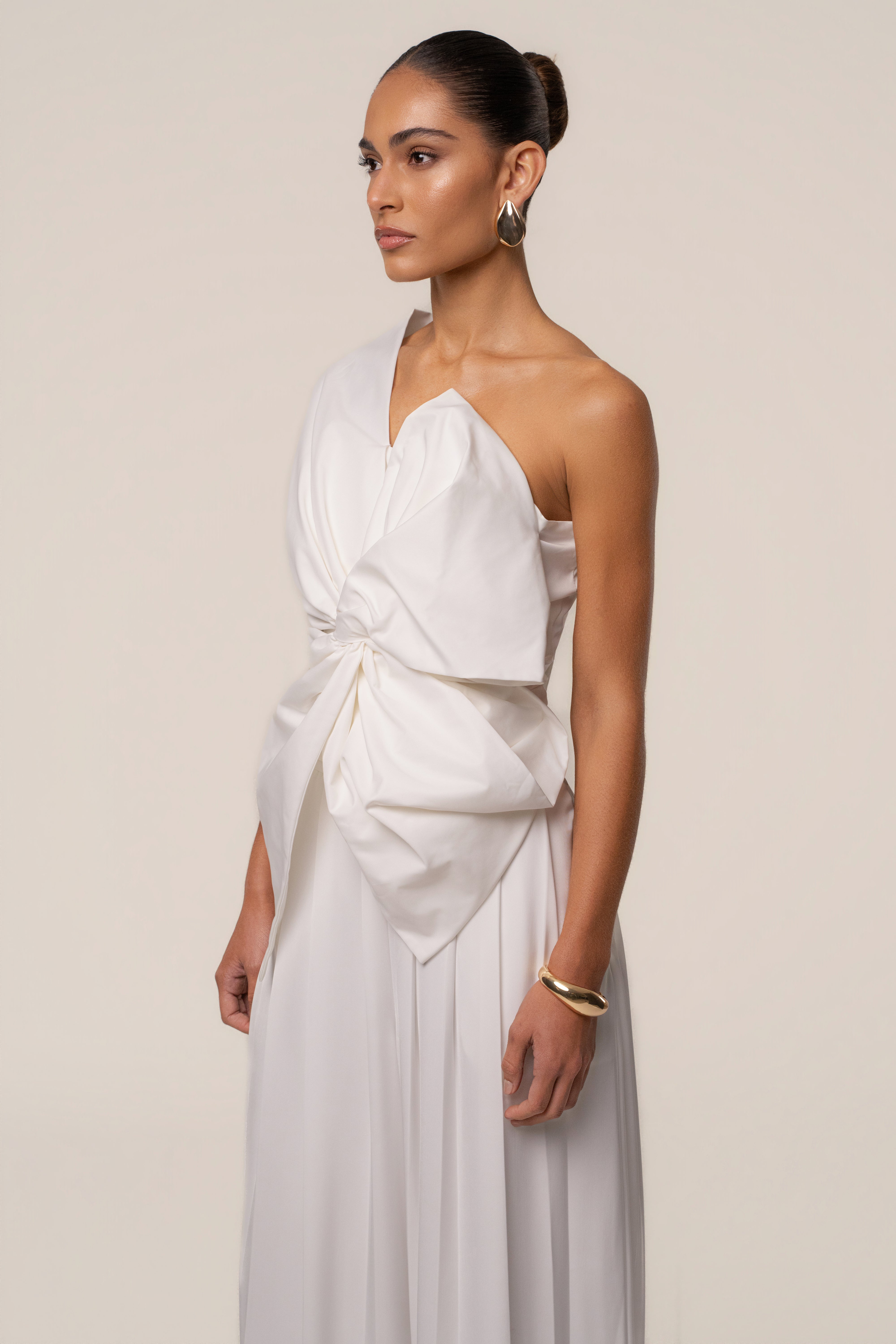 White JLUXLABEL art-inspired blouse featuring a stylish, flowy top with artistic design details.