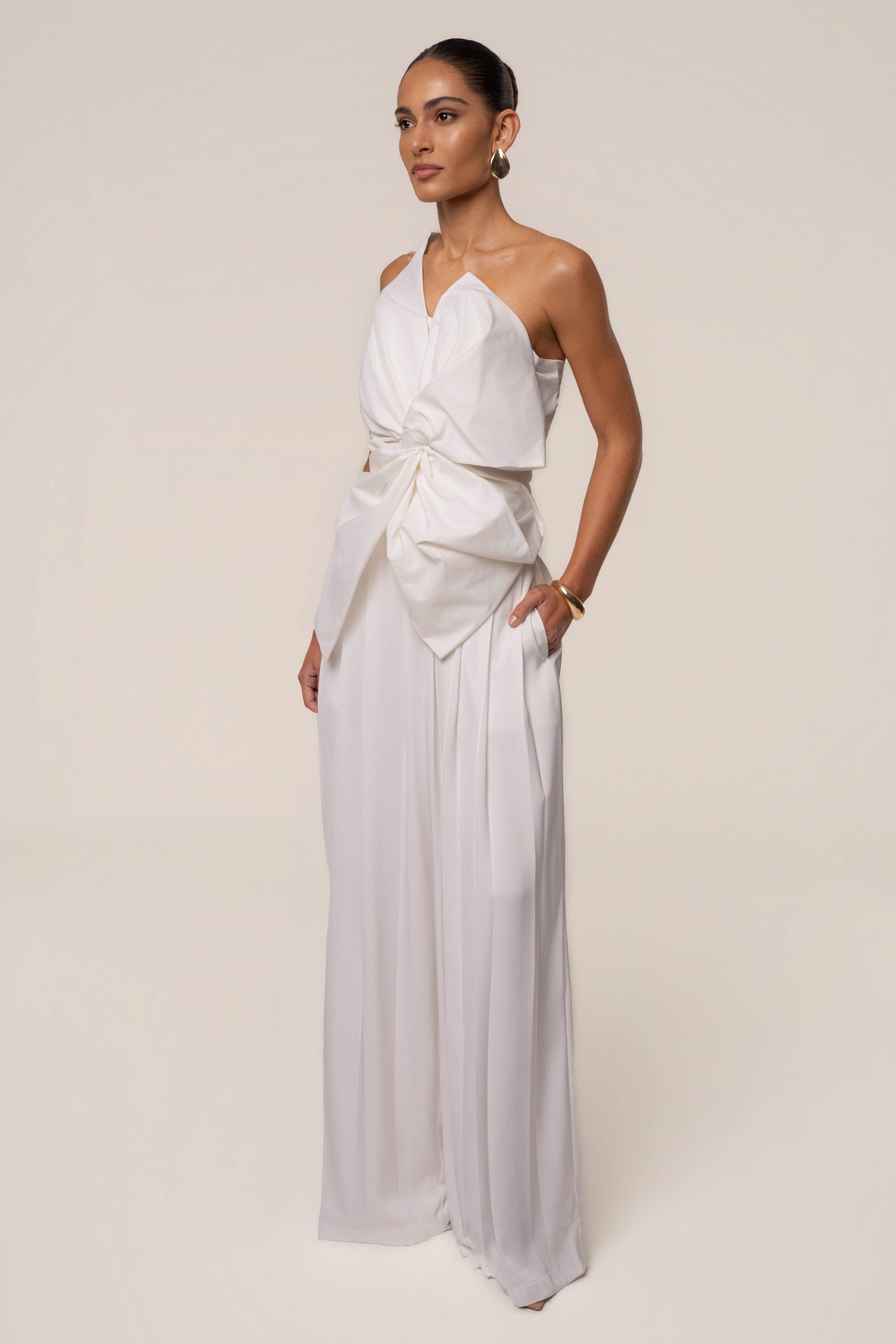 Ivory Clara Wide Leg Pleated Trousers - JLUXLABEL