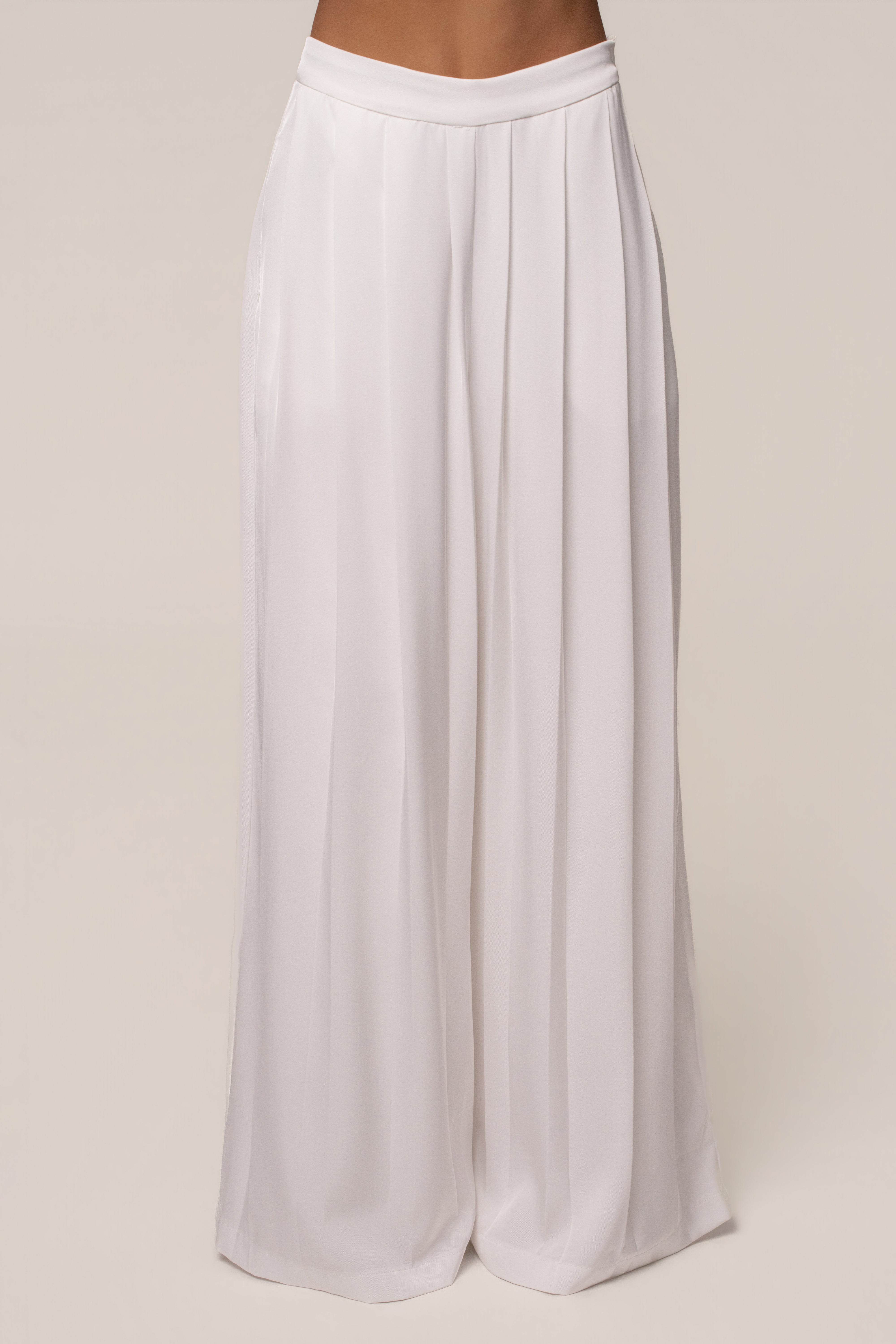 Ivory Clara Wide Leg Pleated Trousers - JLUXLABEL