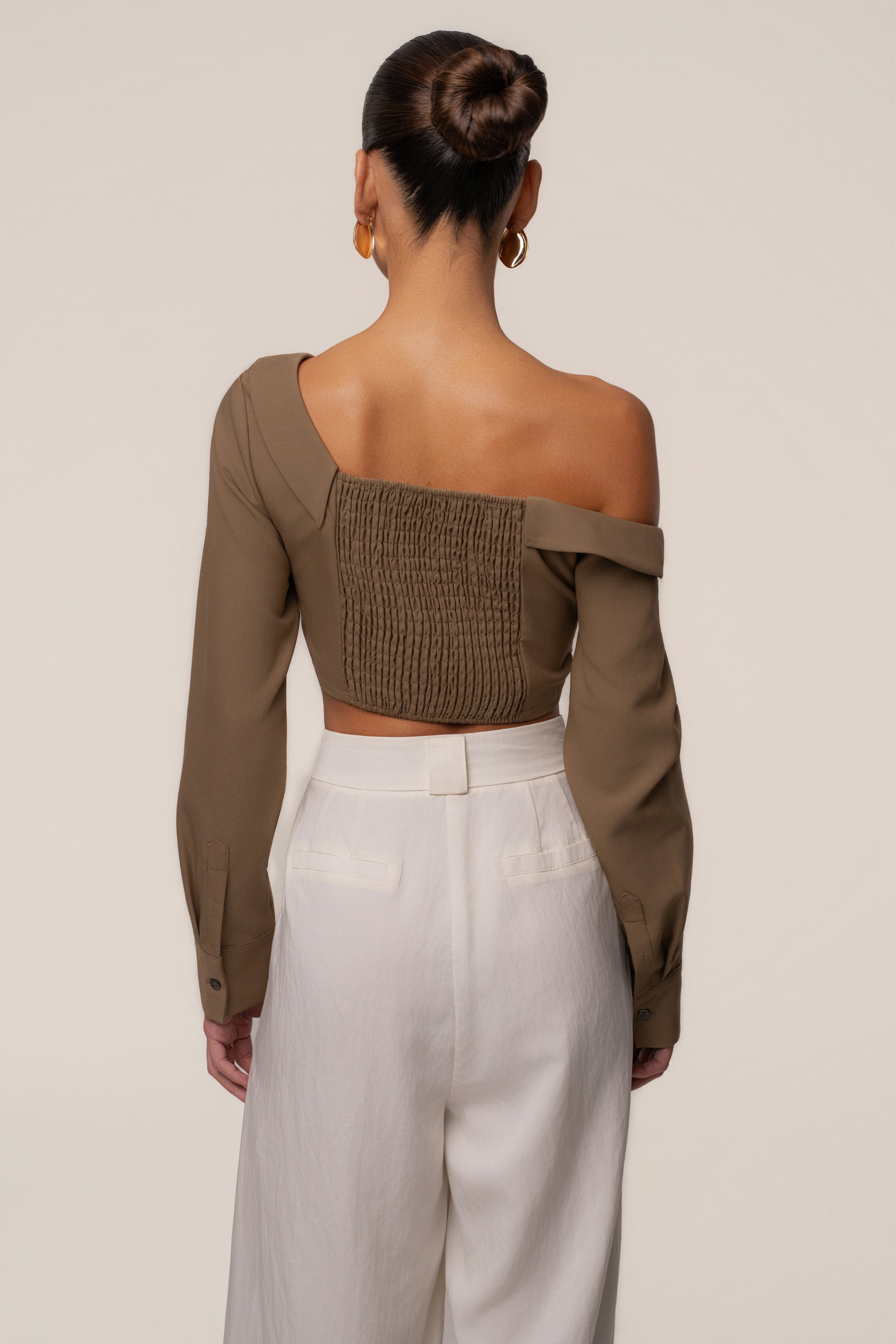 Olive Off-Shoulder Twist Crop Top - JLUXLABEL