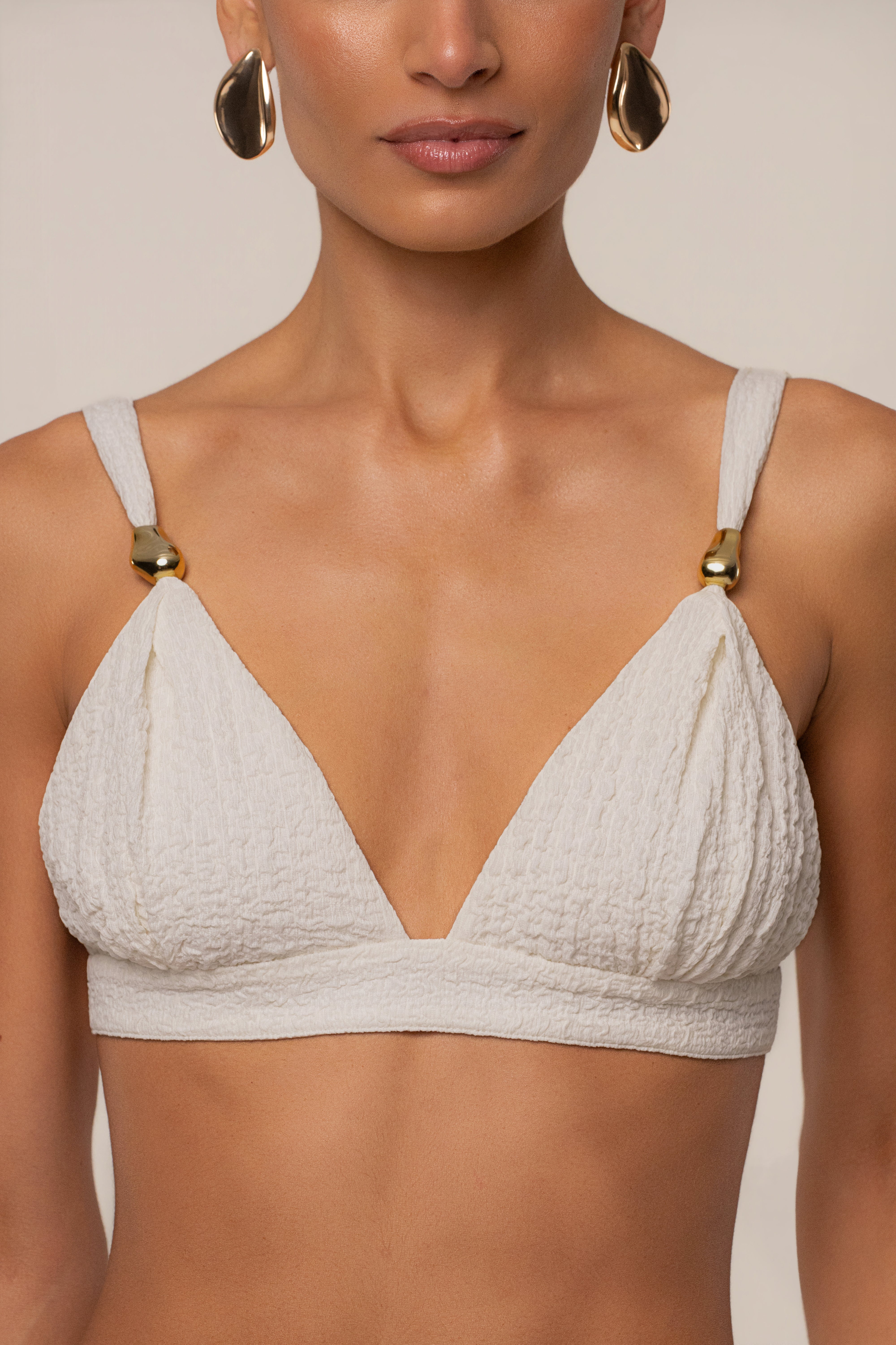 Ivory Dockside Crepe Knit Bralette - JLUXLABEL