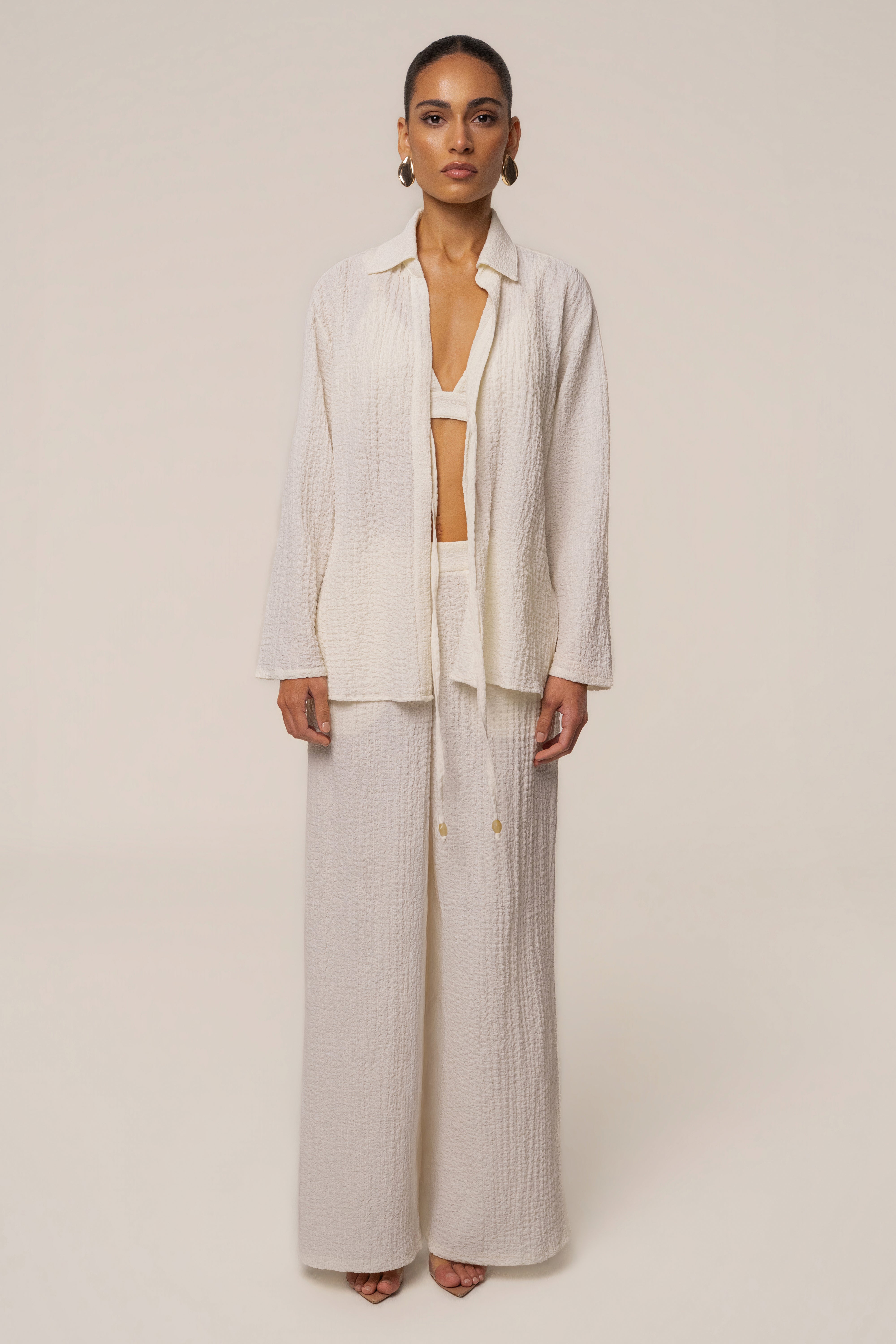 Ivory Unwind Tie-Front Blouse - JLUXLABEL