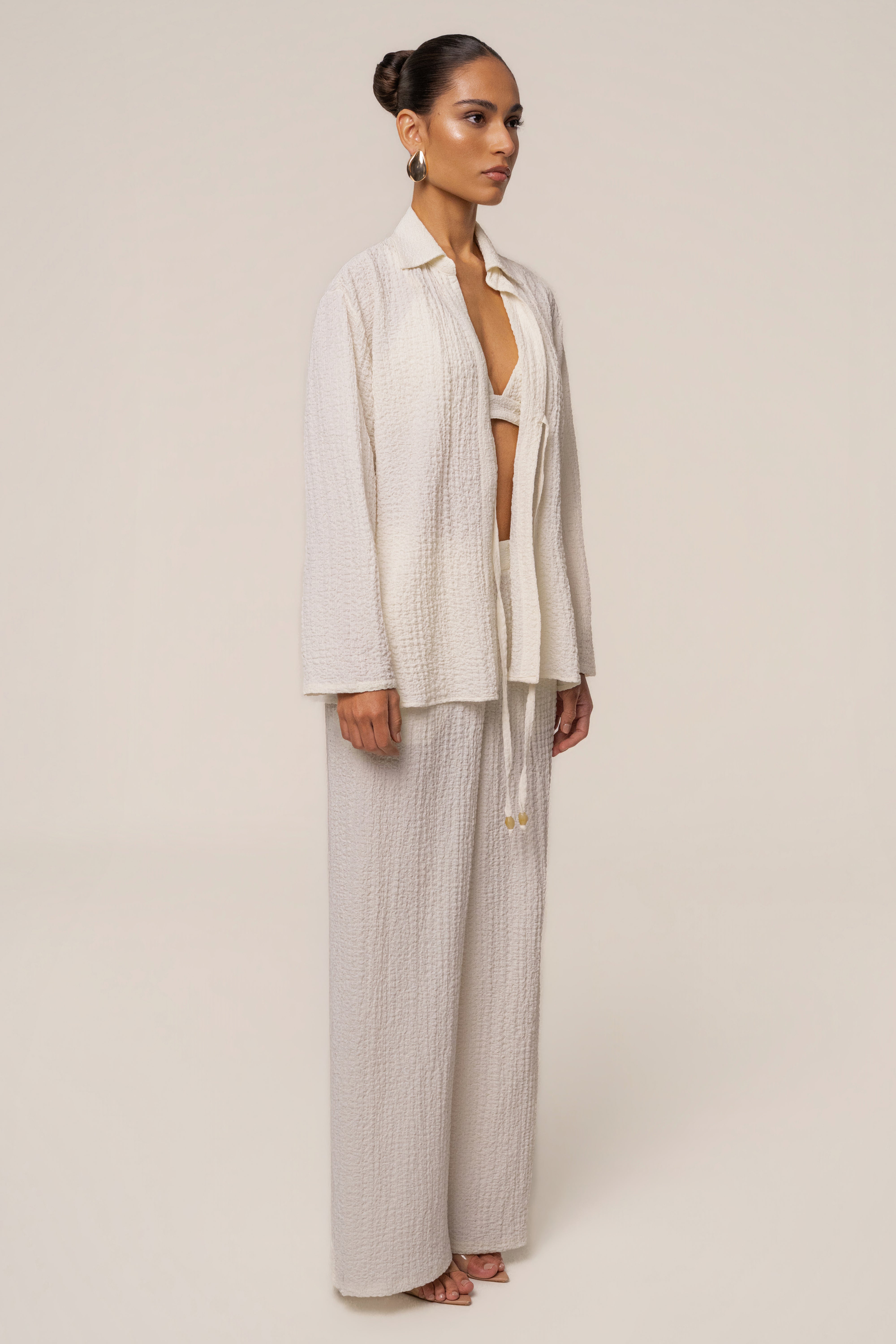 Ivory Unwind Tie-Front Blouse - JLUXLABEL