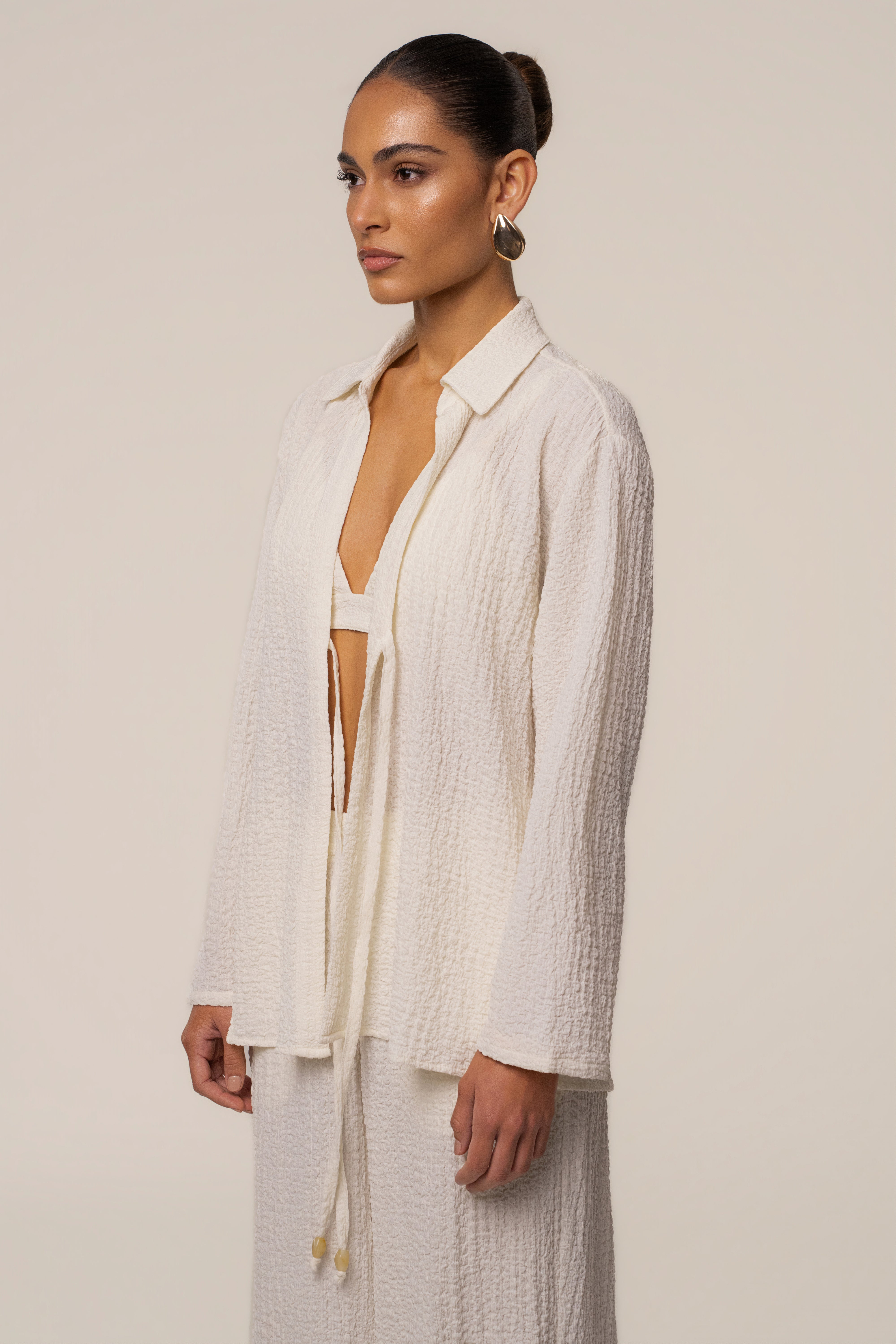 Ivory Unwind Tie-Front Blouse - JLUXLABEL