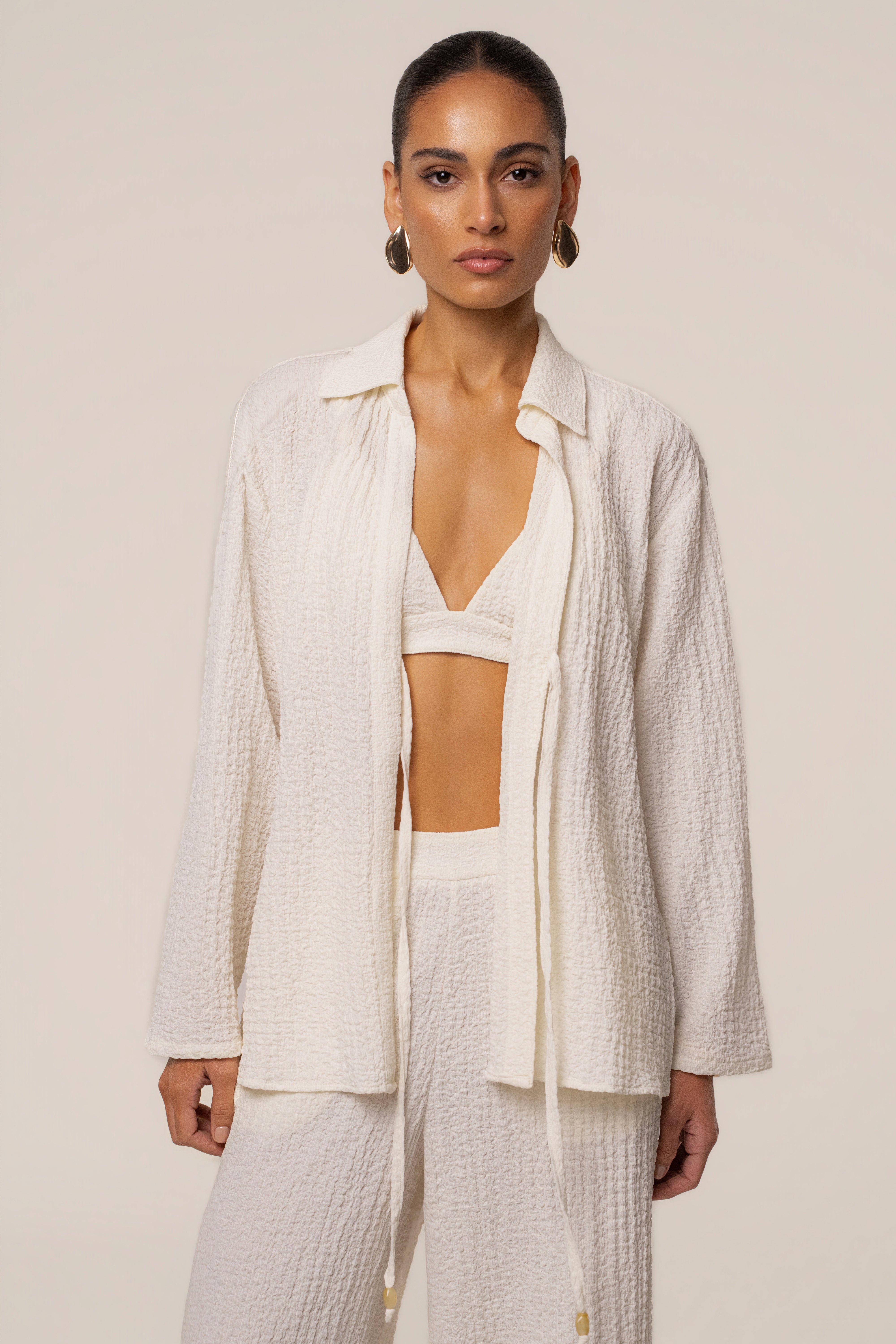 Ivory Unwind Tie-Front Blouse - JLUXLABEL