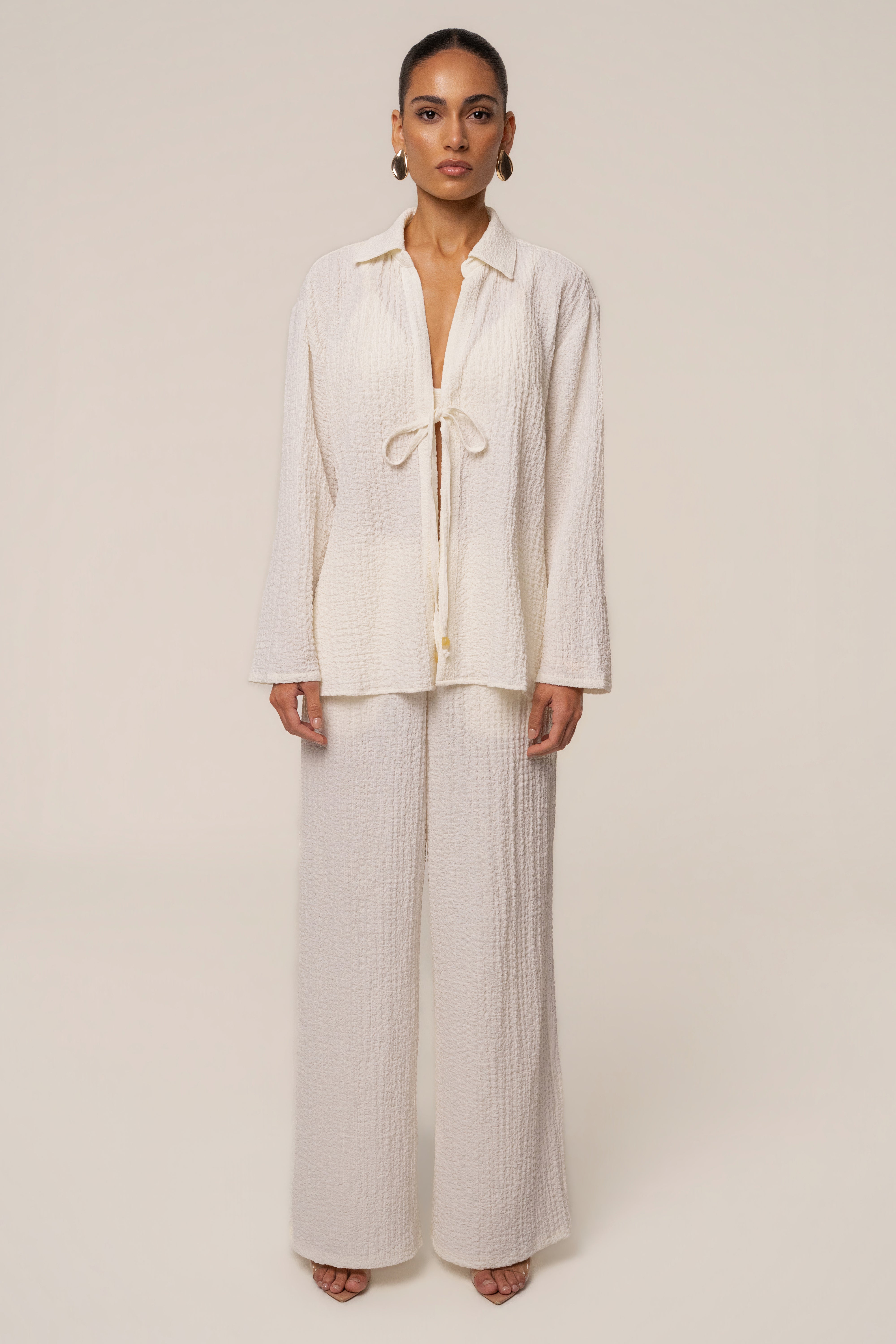 Ivory Unwind Tie-Front Blouse - JLUXLABEL